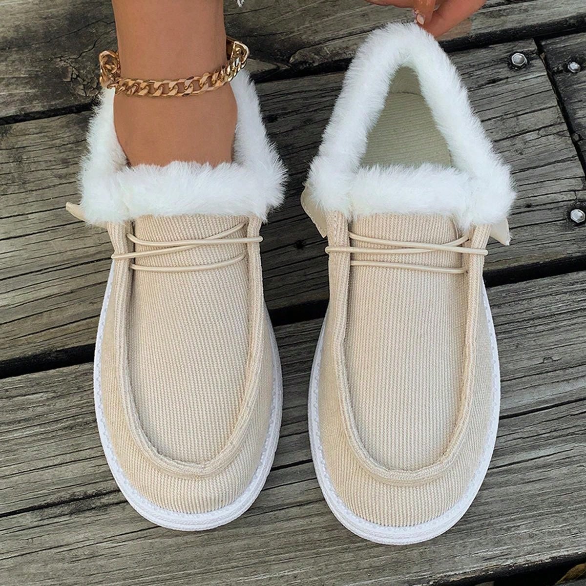 1 Pair Women Flat, Comfy, Non-Slip, Fluffy Lined Casual Sneakers, Versatile For Everyday Wear