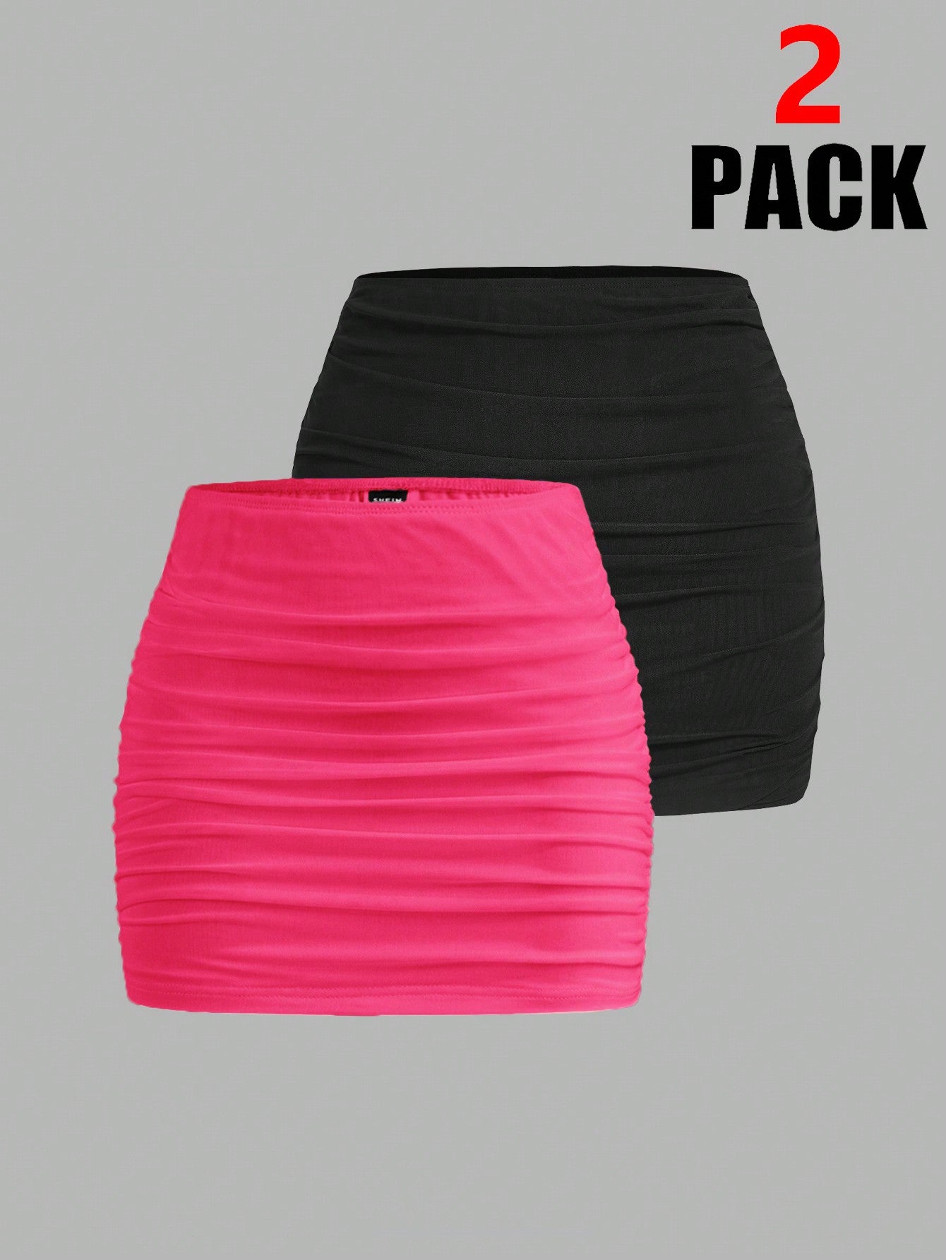 EZwear 2pcs Mesh Double Layer See-Through Bodycon Mini Skirt Set