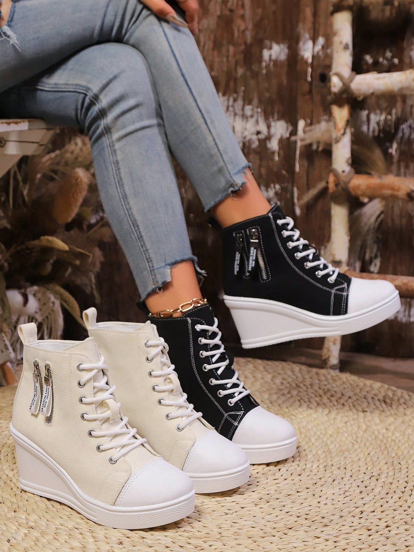Canvas Platform Shoes, Women Casual Thick Sole Wedge Sneakers