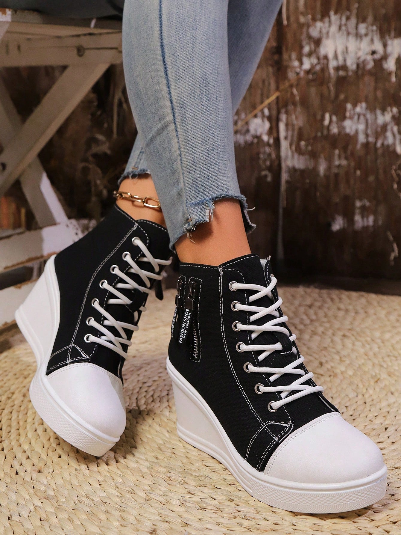 Canvas Platform Shoes, Women Casual Thick Sole Wedge Sneakers