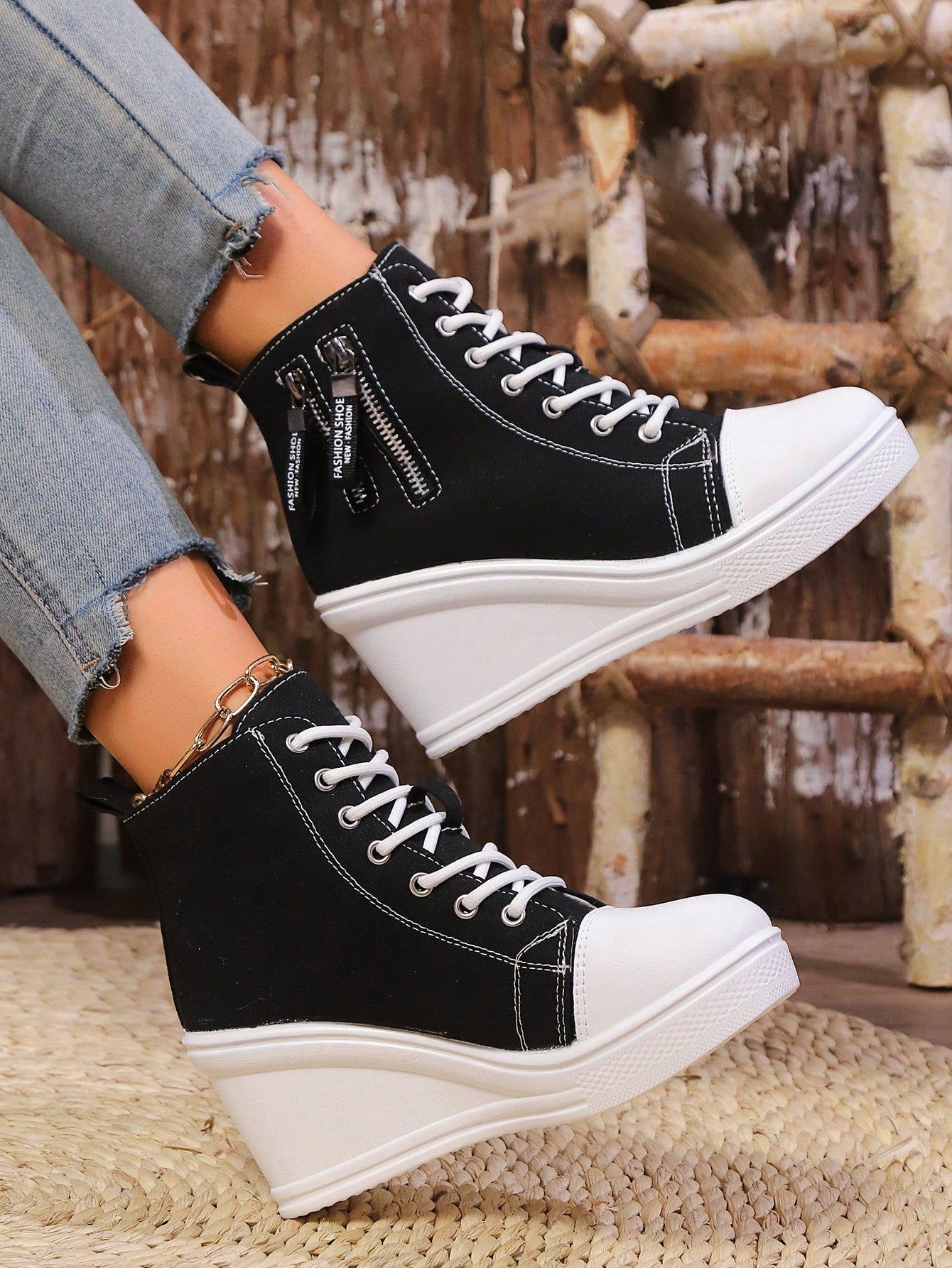 Canvas Platform Shoes, Women Casual Thick Sole Wedge Sneakers