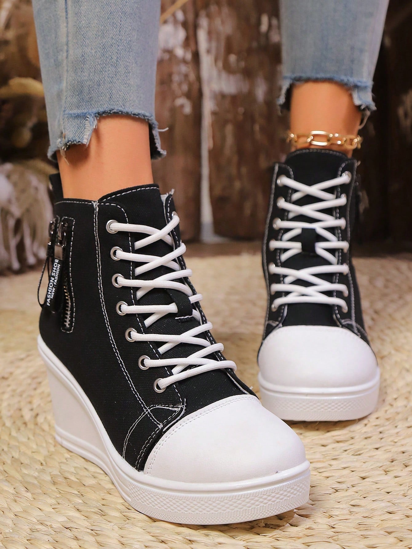 Canvas Platform Shoes, Women Casual Thick Sole Wedge Sneakers
