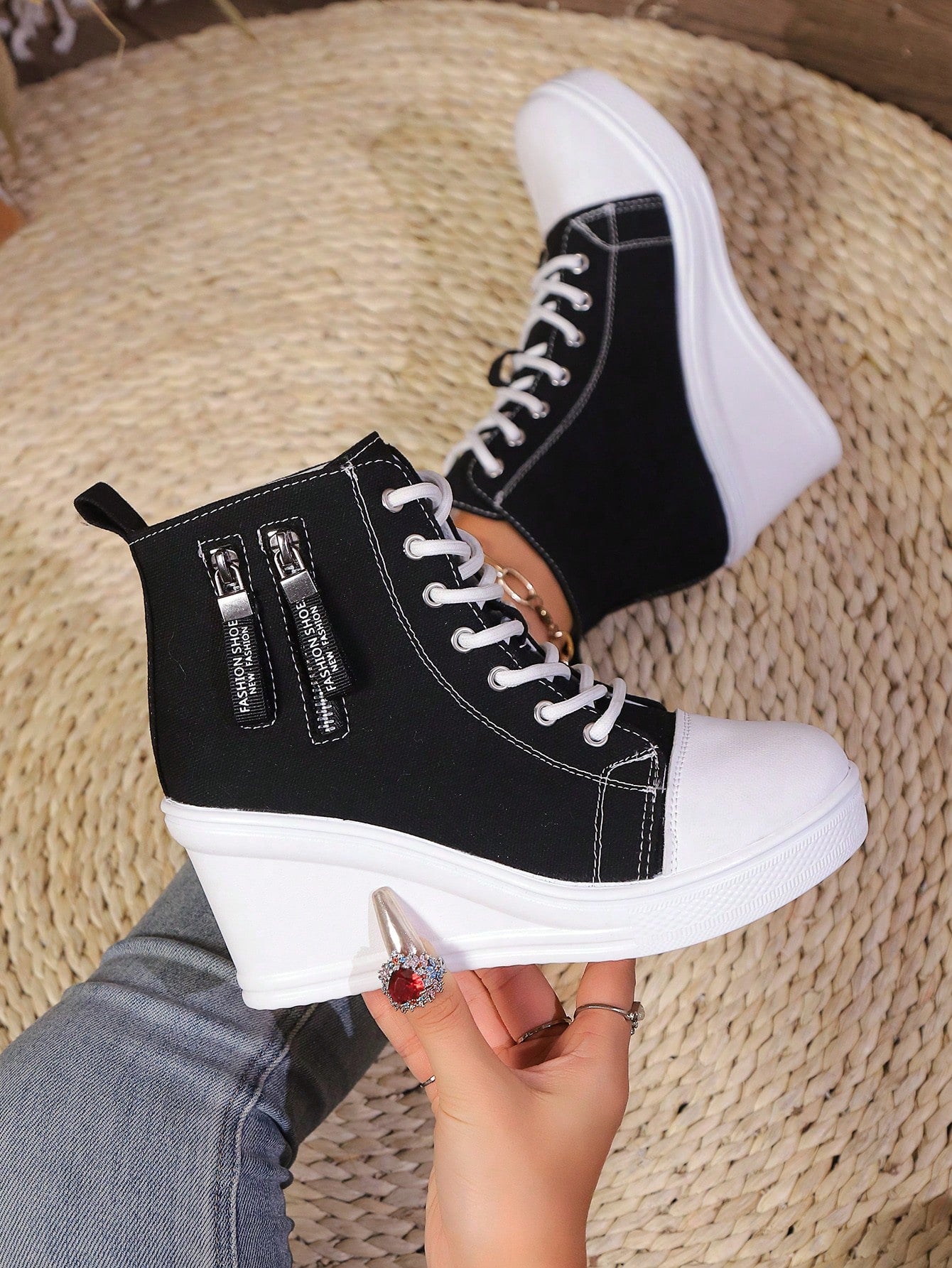 Canvas Platform Shoes, Women Casual Thick Sole Wedge Sneakers