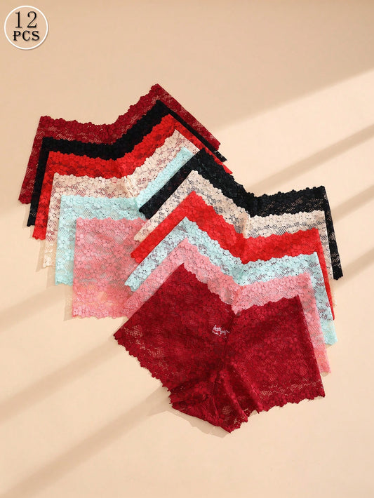 12 PCS Ladies Sexy Lace Panties Hollow Out Seamless Briefs Comfortable And Breathable Lingerie