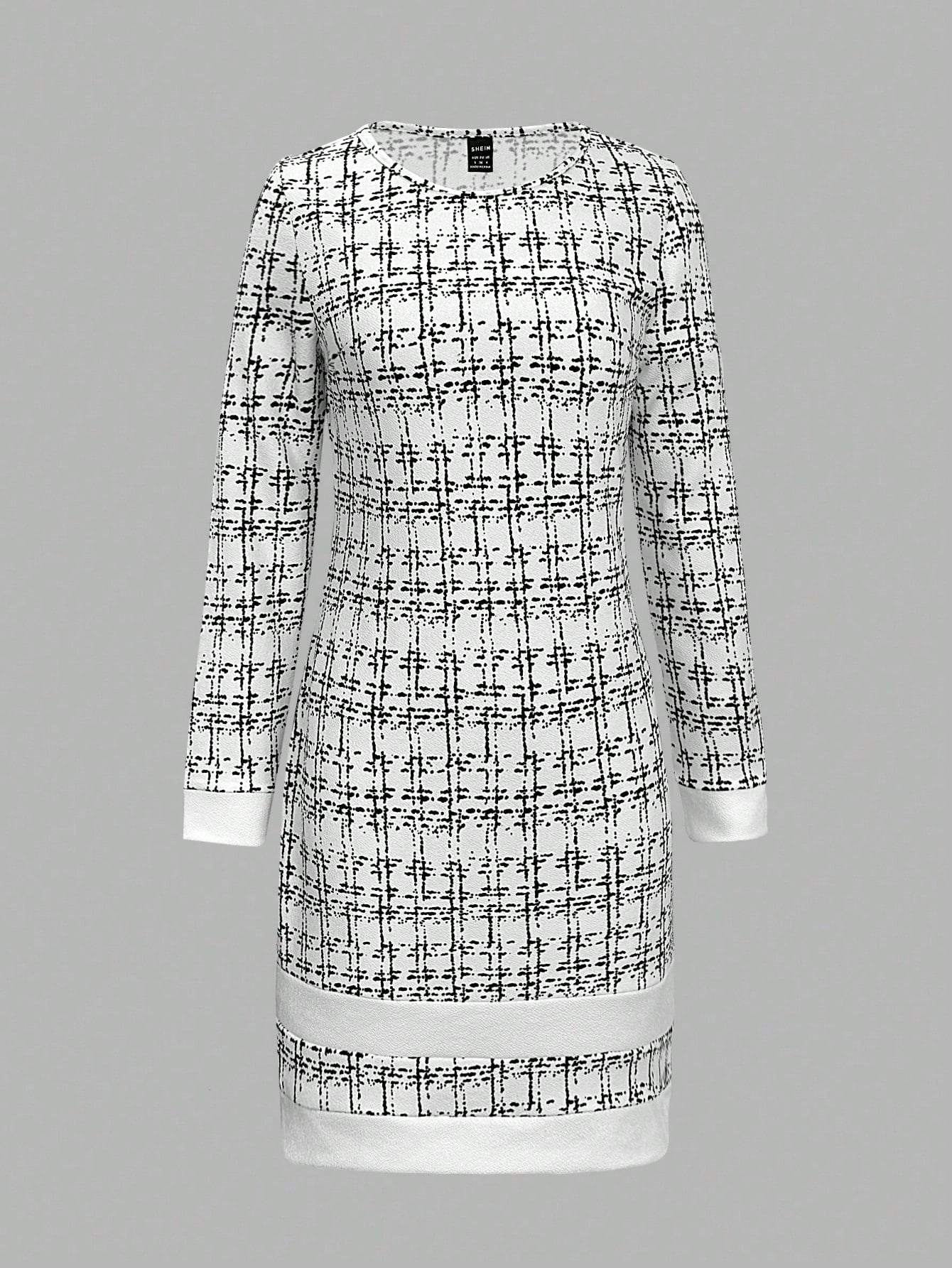 Clasi Women's Elegant Knitted Plaid Pattern Mini Dress, Fashion Versatile