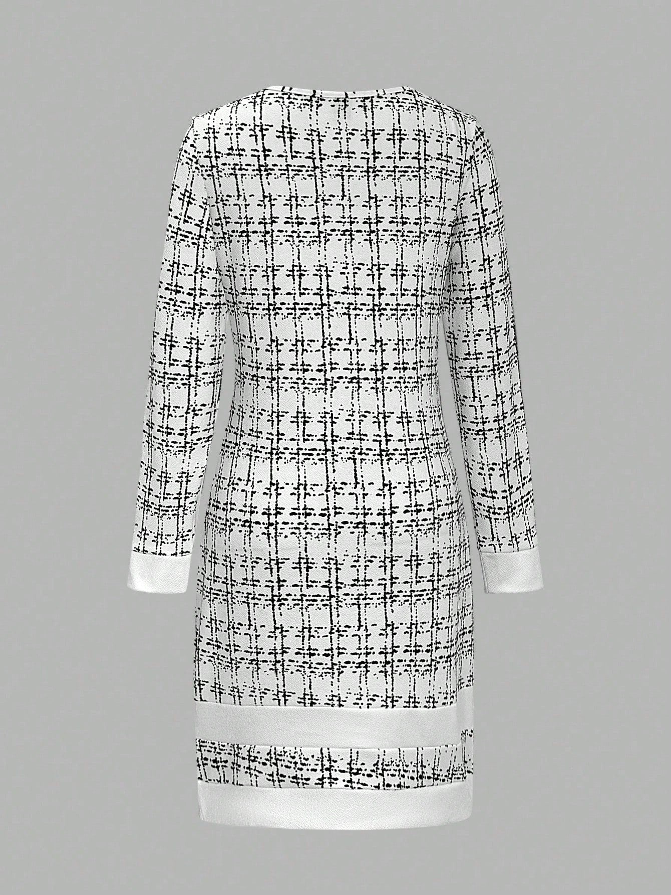 Clasi Women's Elegant Knitted Plaid Pattern Mini Dress, Fashion Versatile