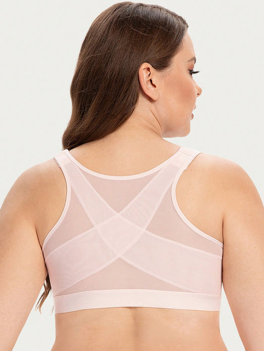 MELENECA MELENECA Women's Front Closure Wirefree Post Surgery Plus Size Back Support Posture Bra