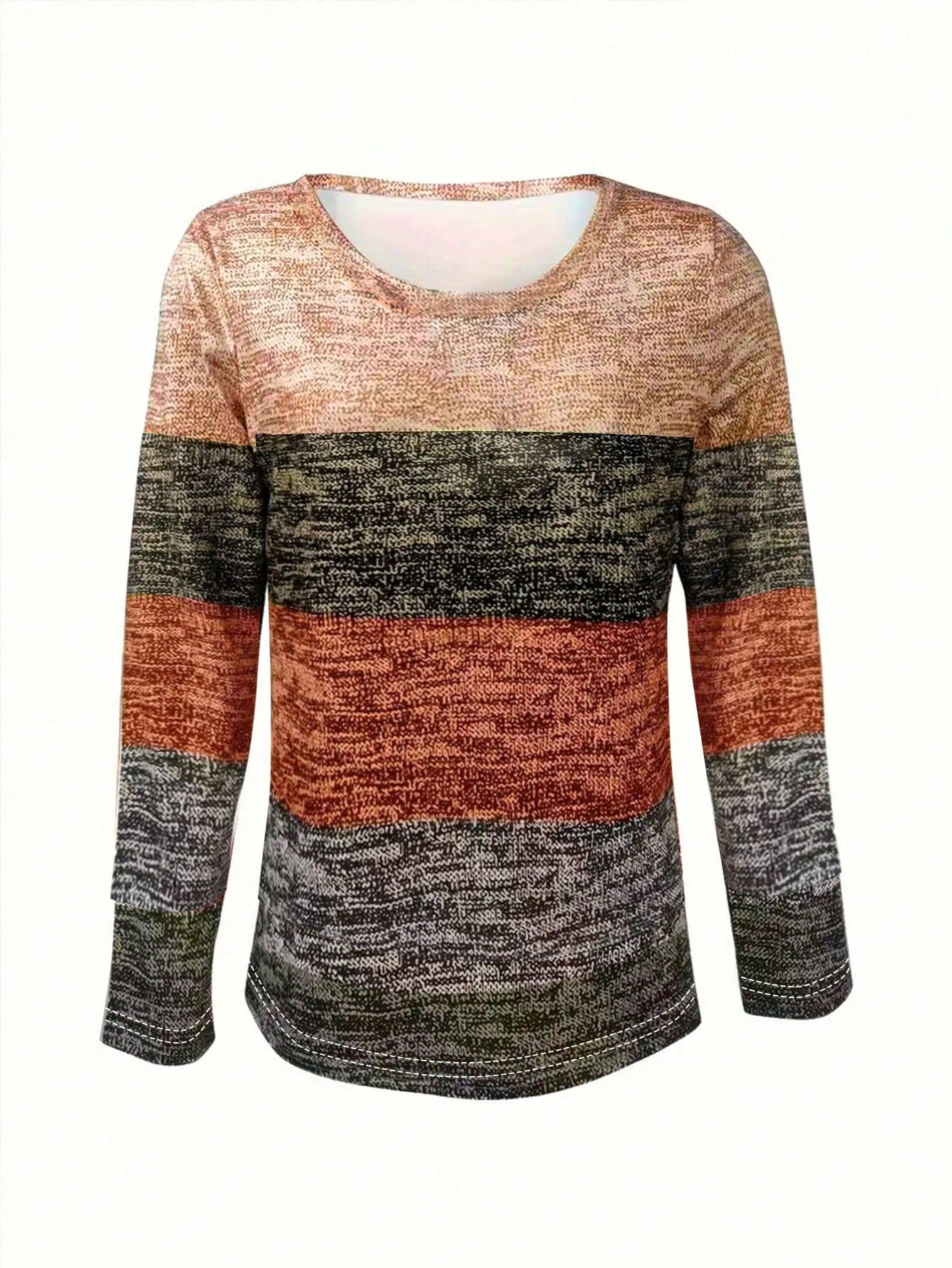 Casual Fashion Round Neck Contrast Striped Print T-Shirt Graphic Tees Women Tops