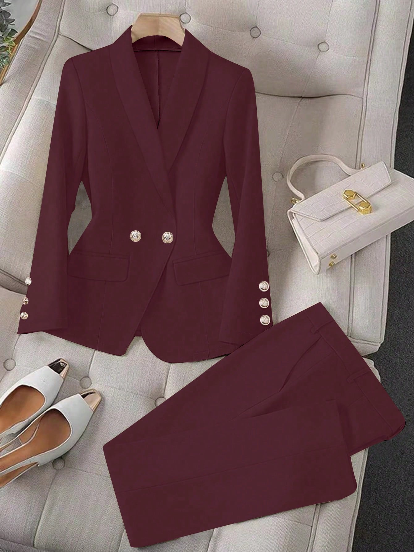 Raffinéa Apricot Color Long Sleeve Lapel Women's Suit Jacket And Pants Set