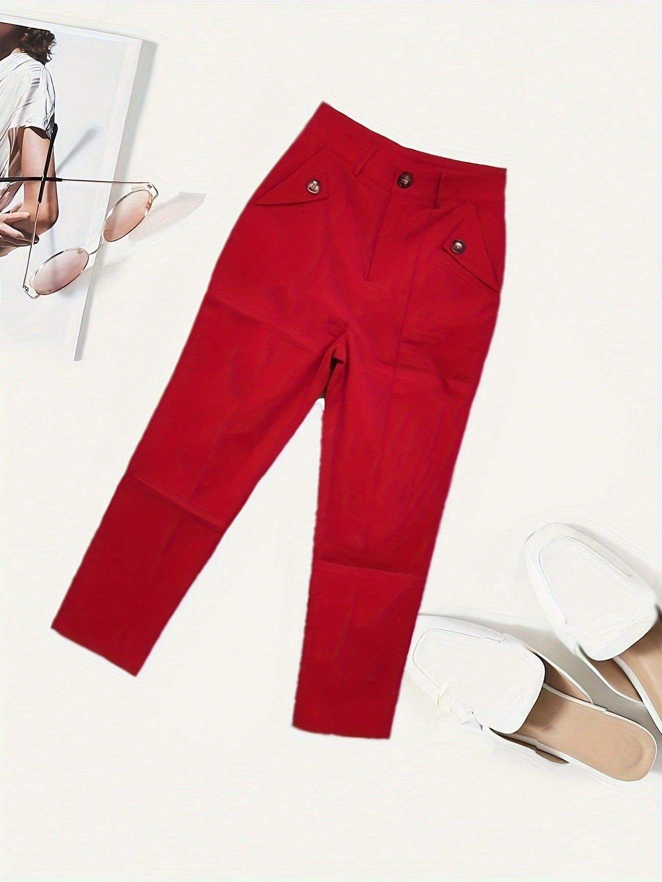 Women's Fashion Slim Pink Trousers High Waist Slim Solid Color Small Leg Pants Simple Fashion Plain Color Pants