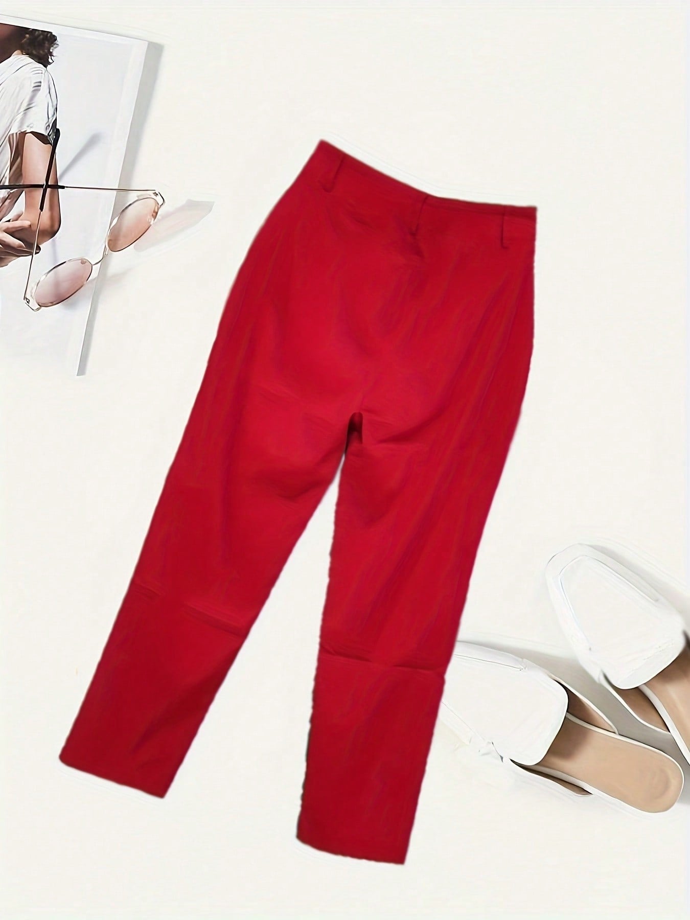 Women's Fashion Slim Pink Trousers High Waist Slim Solid Color Small Leg Pants Simple Fashion Plain Color Pants