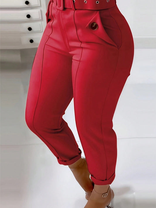 Women's Fashion Slim Pink Trousers High Waist Slim Solid Color Small Leg Pants Simple Fashion Plain Color Pants