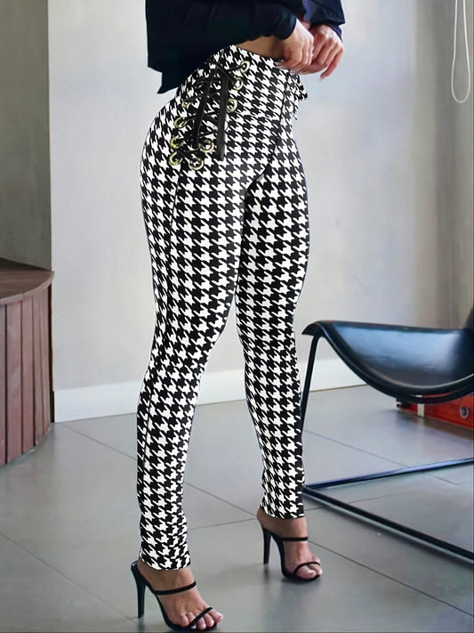 Women's Fashionable And Elegant Geometric Pattern Printed Plaid Women's Trousers