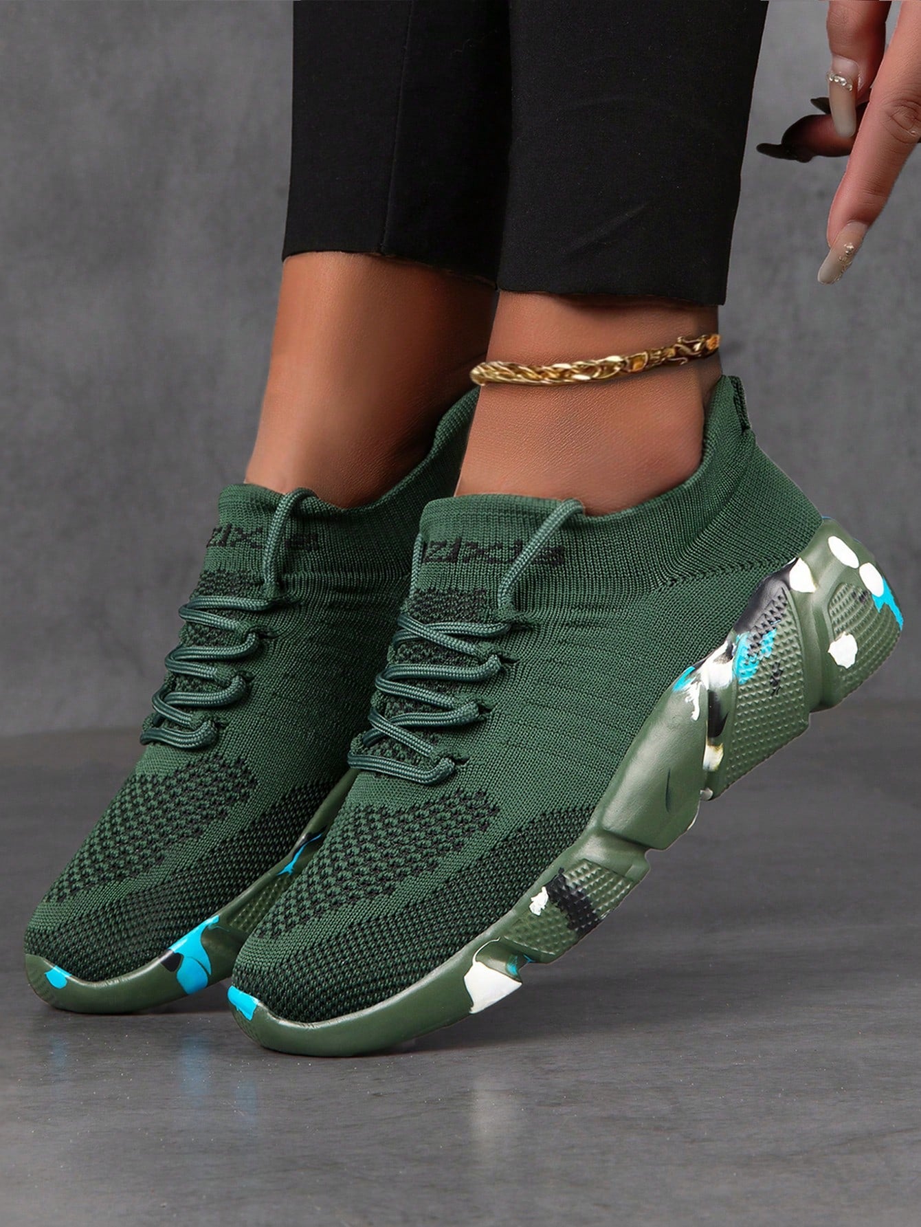 Women's Breathable Lightweight Shock Absorbing Athletic Shoes - Comfortable All-Season Lace-Up Casual Sneakers, With Braided Texture Elastic Fabric And Low-Top Style