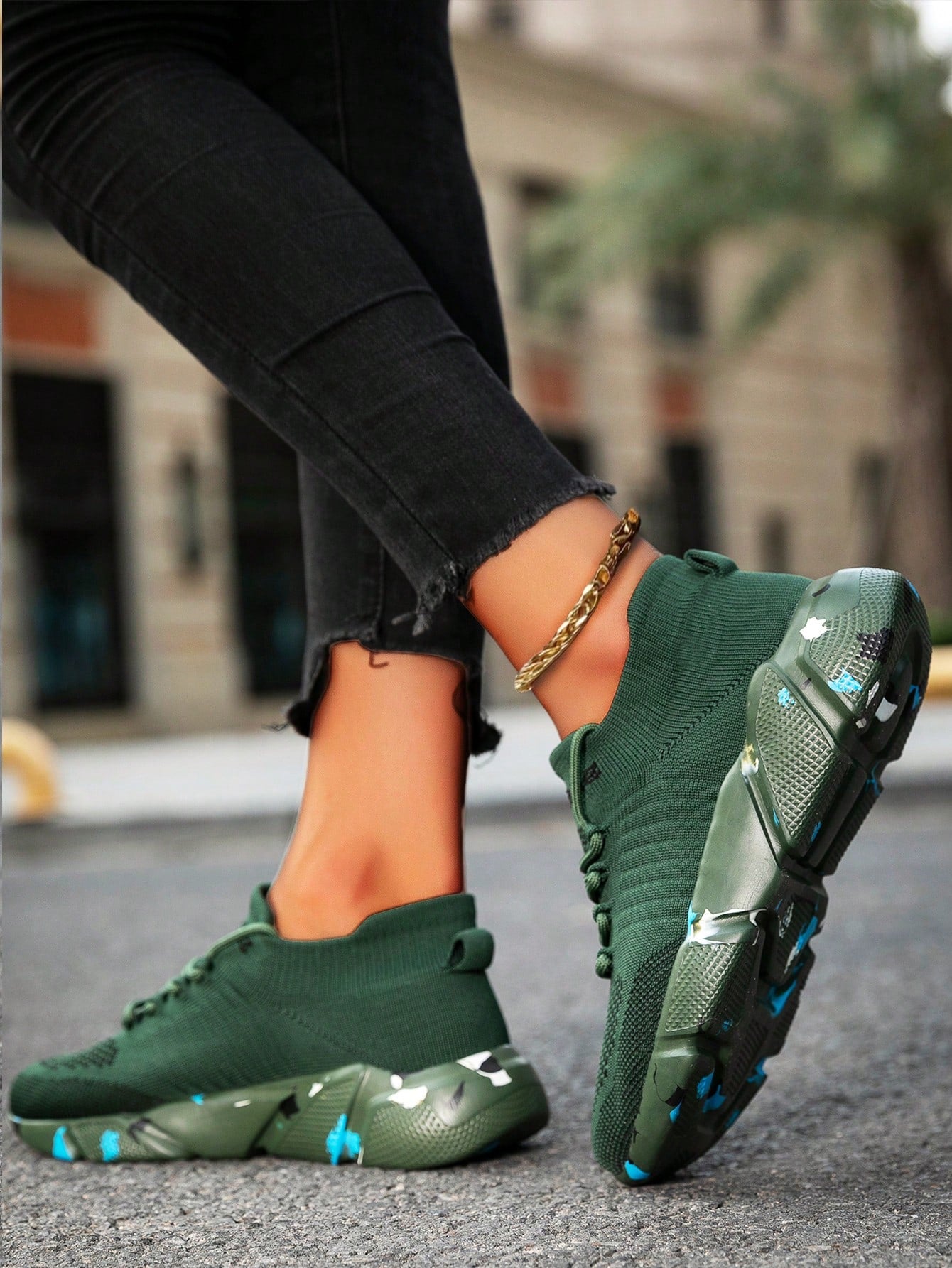 Women's Breathable Lightweight Shock Absorbing Athletic Shoes - Comfortable All-Season Lace-Up Casual Sneakers, With Braided Texture Elastic Fabric And Low-Top Style