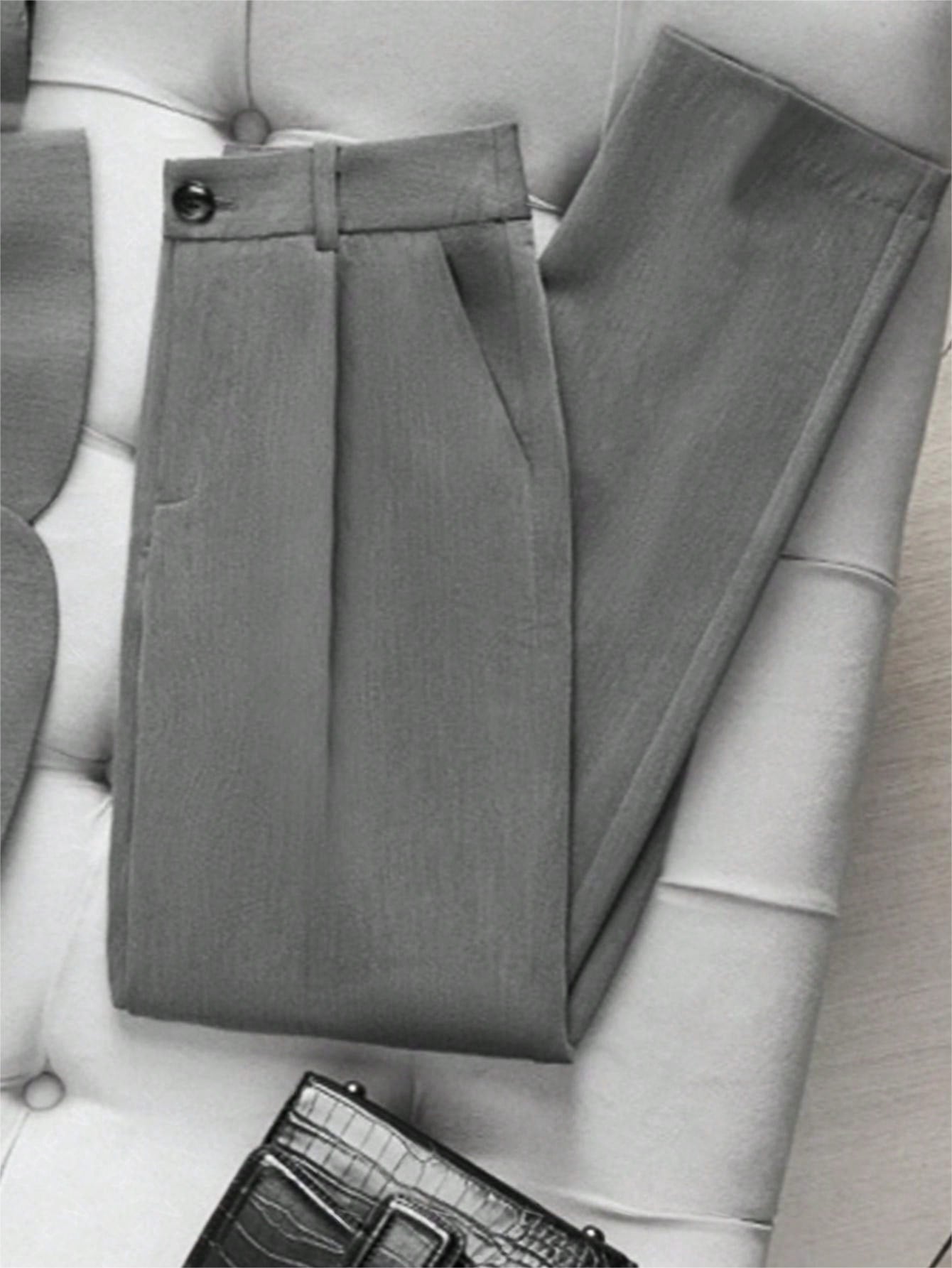 Raffinéa 2pcs Women Spring Autumn Solid Color Lapel Collar Long Sleeve Blazer And Trouser Suit For Daily Commute , Bussines Casual Women