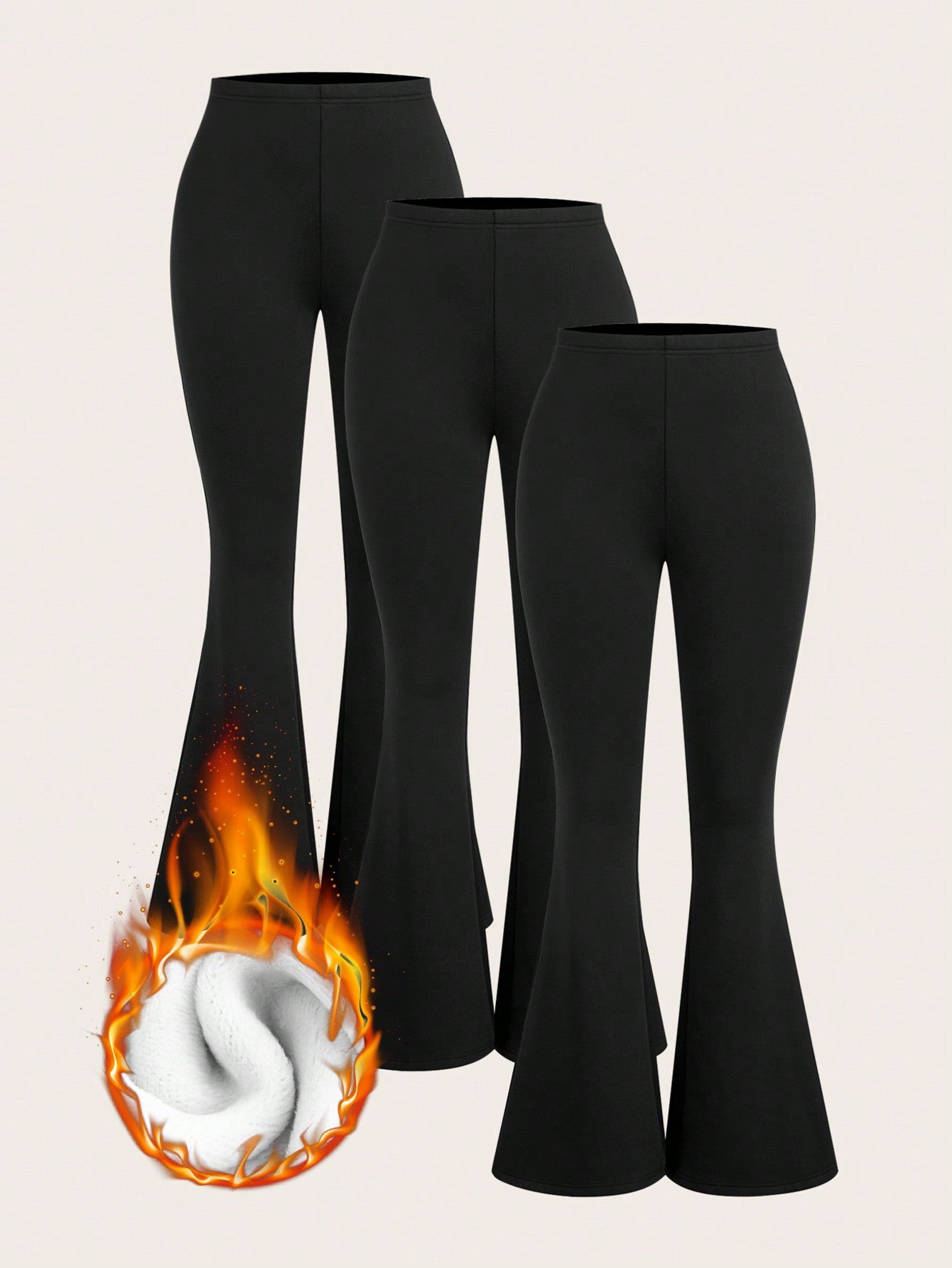 EZwear 3pcs Women's Solid Color High Waist Skinny Flared Pants Suit, Suitable For Summer & Autumn