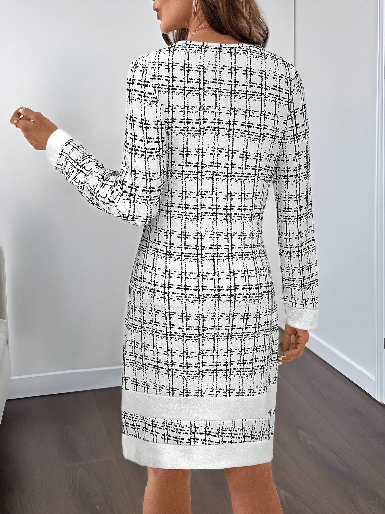 Clasi Women's Elegant Knitted Plaid Pattern Mini Dress, Fashion Versatile