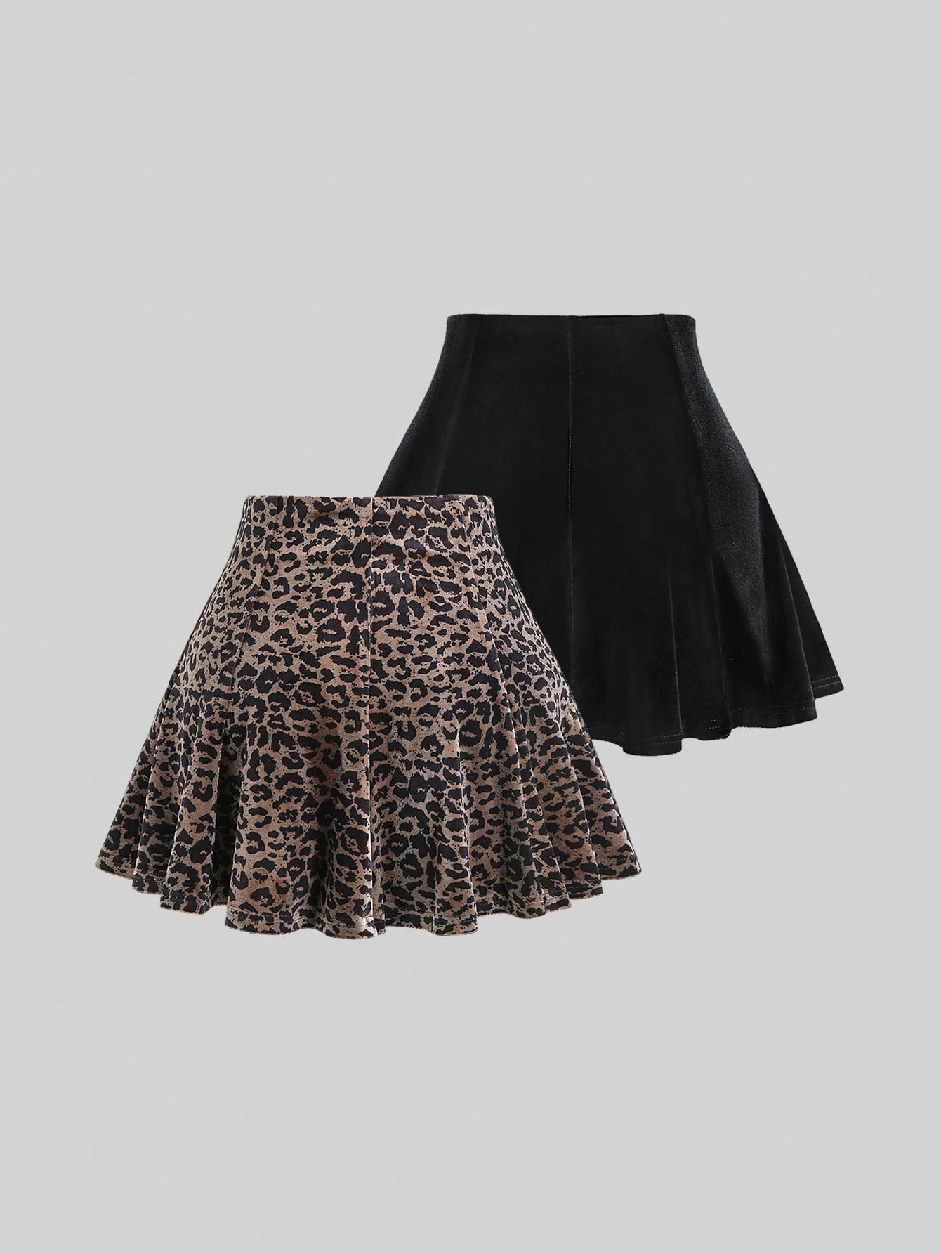 Sweetra Knit Velvet Casual Versatile All-Match Black With Leopard Print A-Line Comfortable Skirt Set For Women, Autumn/Winter Y2K Outfit 