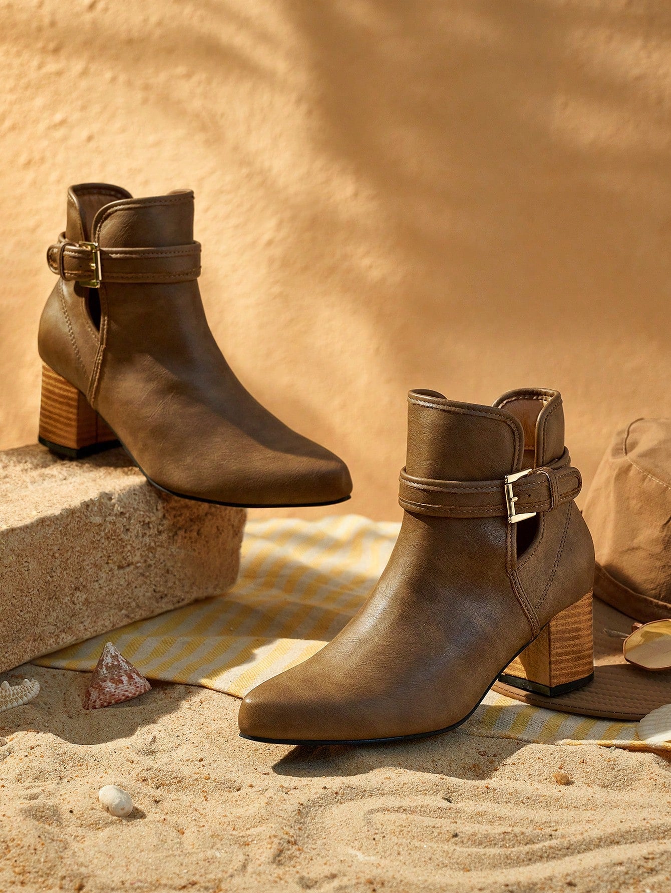 Styleloop Women's Fashionable Western Embroidered Chunky Heel Ankle Boots In Apricot, Fall Shoes For Christmas And New Year Holiday