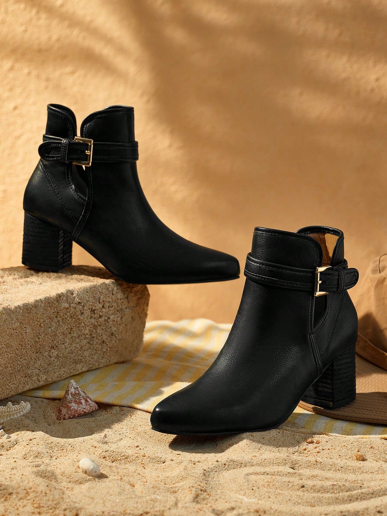 Styleloop Women's Fashionable Western Embroidered Chunky Heel Ankle Boots In Apricot, Fall Shoes For Christmas And New Year Holiday