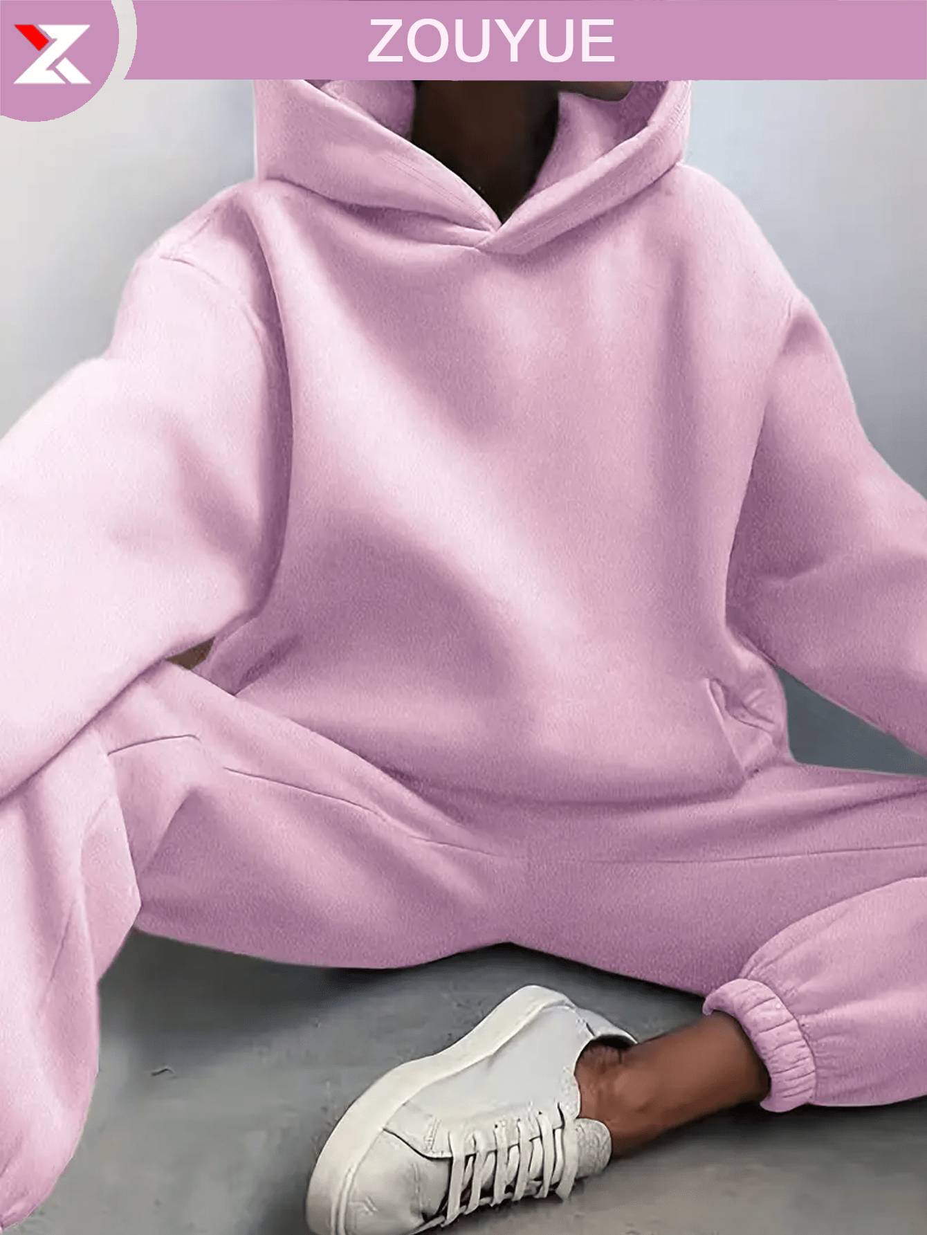 Casual Solid Color Two-Piece Set, Off-Shoulder Long Sleeve Hoodie And Elastic Waist Jogging Pants, Women's Clothing