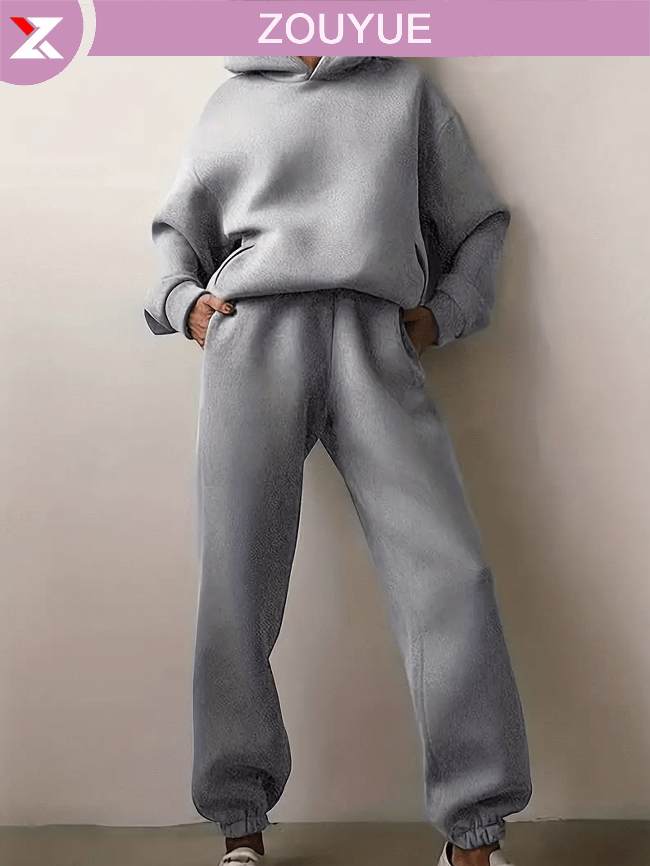 Casual Solid Color Two-Piece Set, Off-Shoulder Long Sleeve Hoodie And Elastic Waist Jogging Pants, Women's Clothing