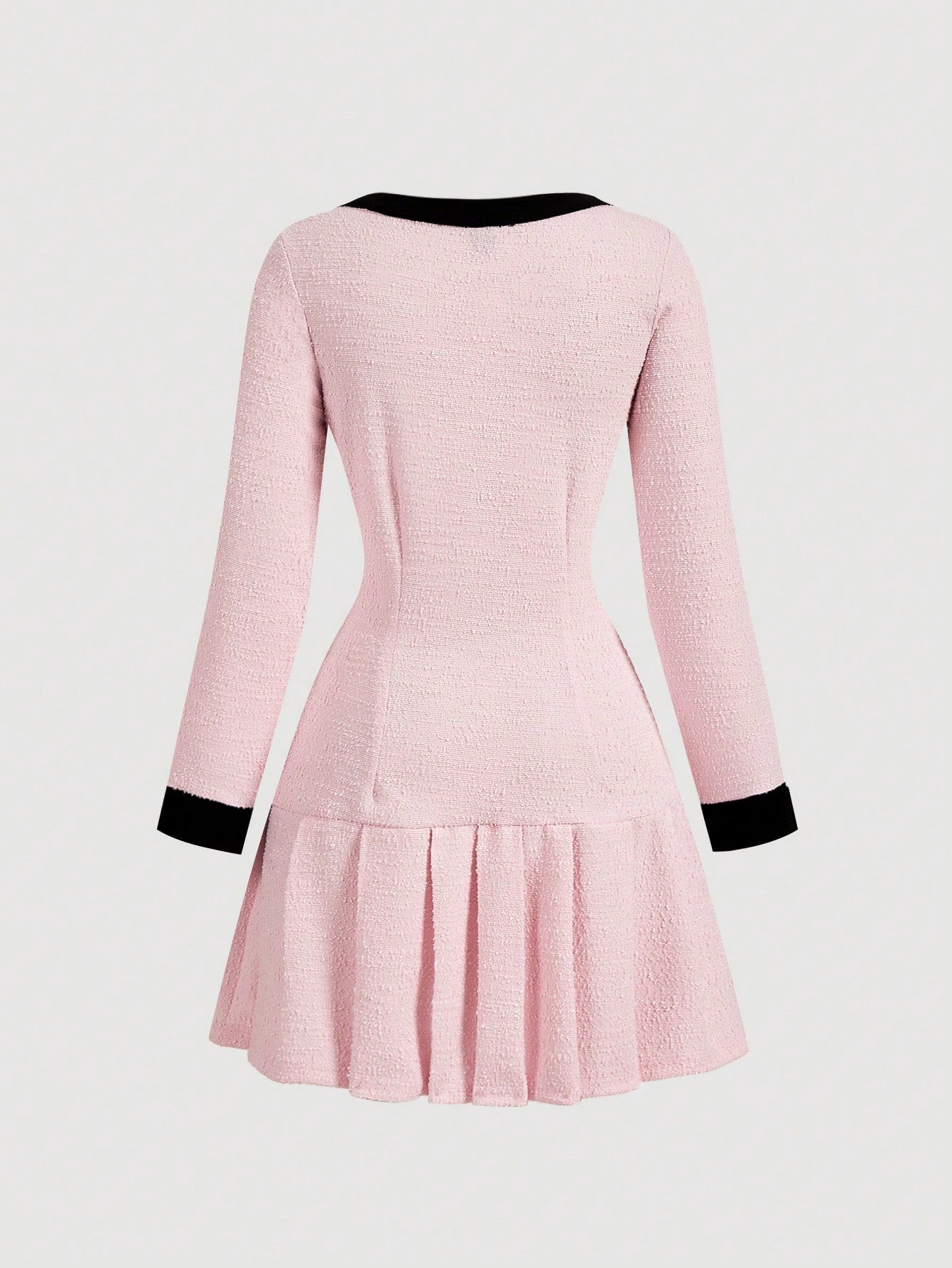 MOD Black & White Contrast Pleat Detail Fitted Long Sleeve Knit Dress