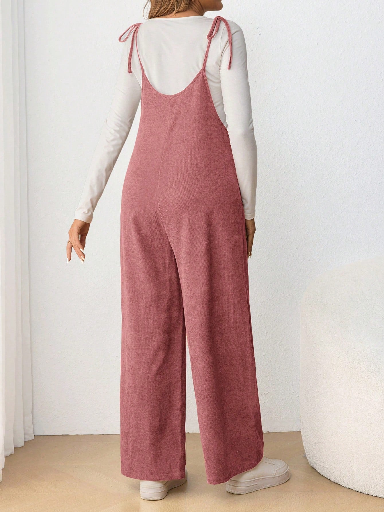 Maternity Casual Sling Bow Tie Jumpsuit, Form Fitting Pregnancy Clothing