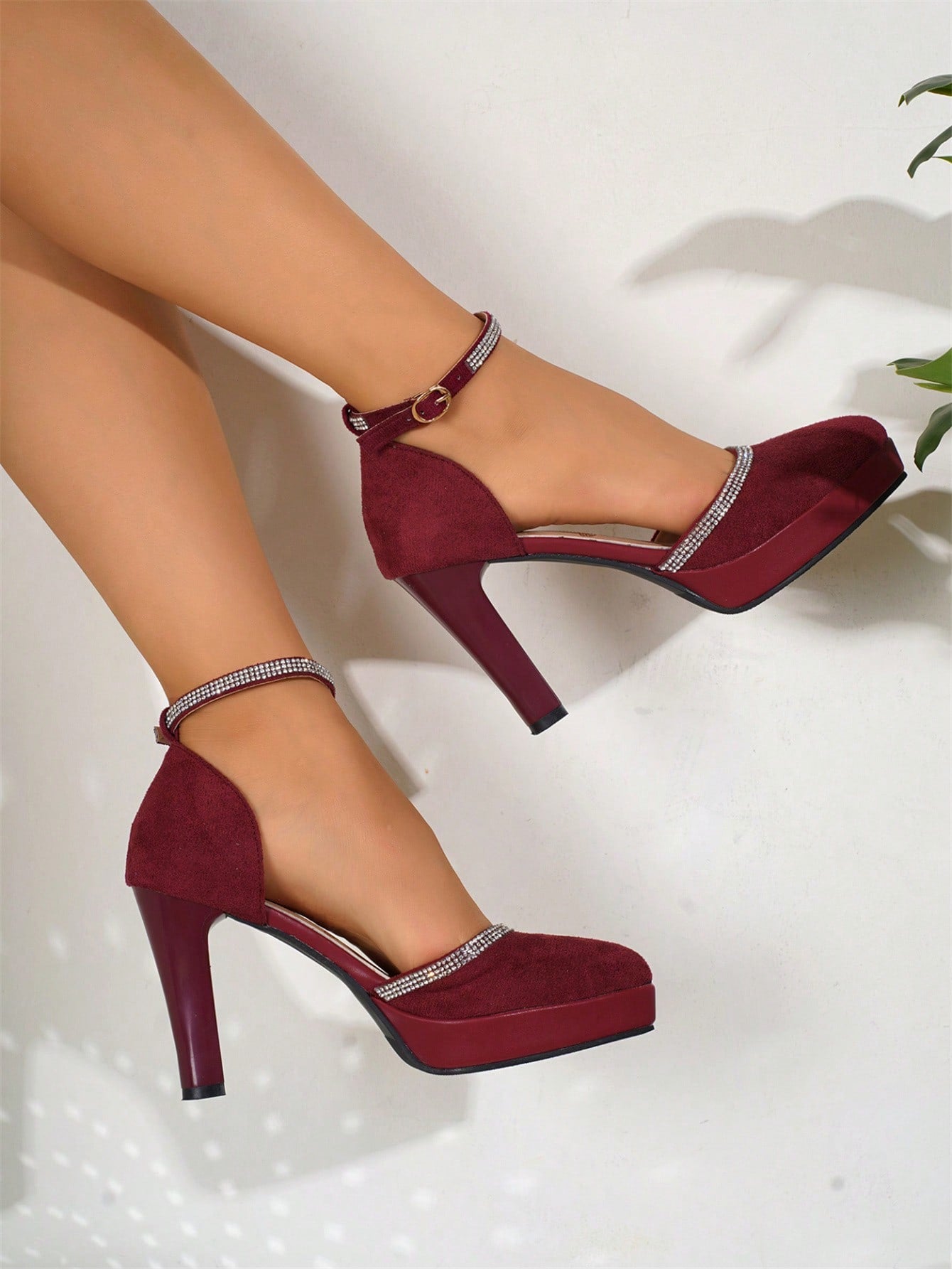 2024 New Thick Heel Burgundy Suede High Heel Sandals, Fashion Platform Women Shoes