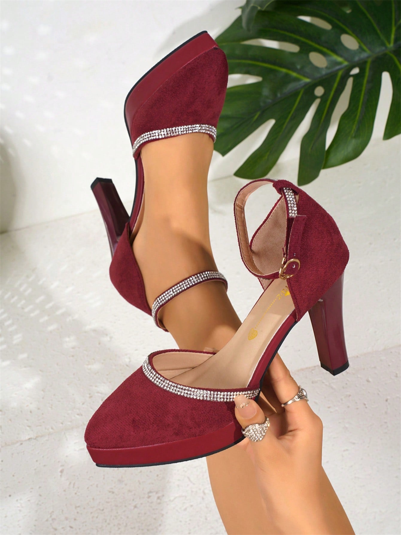 2024 New Thick Heel Burgundy Suede High Heel Sandals, Fashion Platform Women Shoes