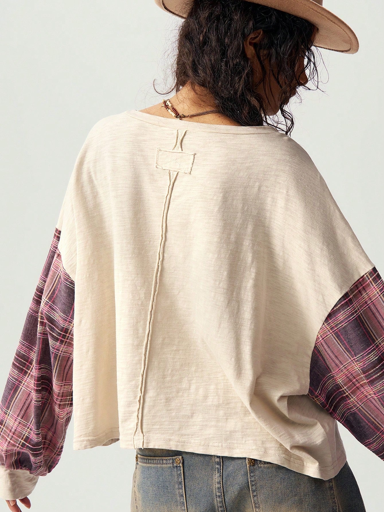 Bohemela Casual Knit Patchwork Round Neck Drop Shoulder Long Sleeve Loose Women Tops