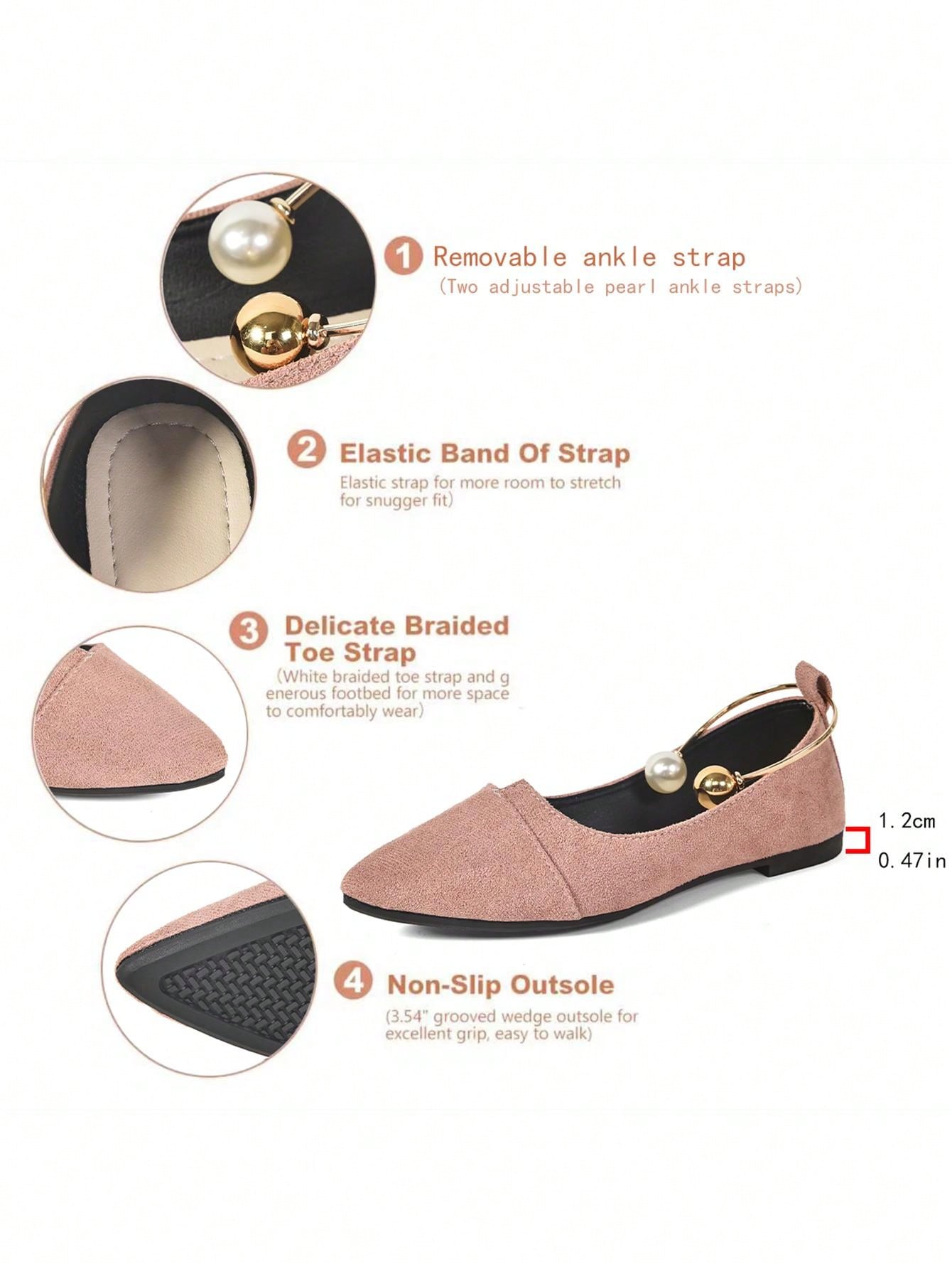 Ladies' Stylish Metal Ring Decoration Lotus Pink Pointed Toe Shoes