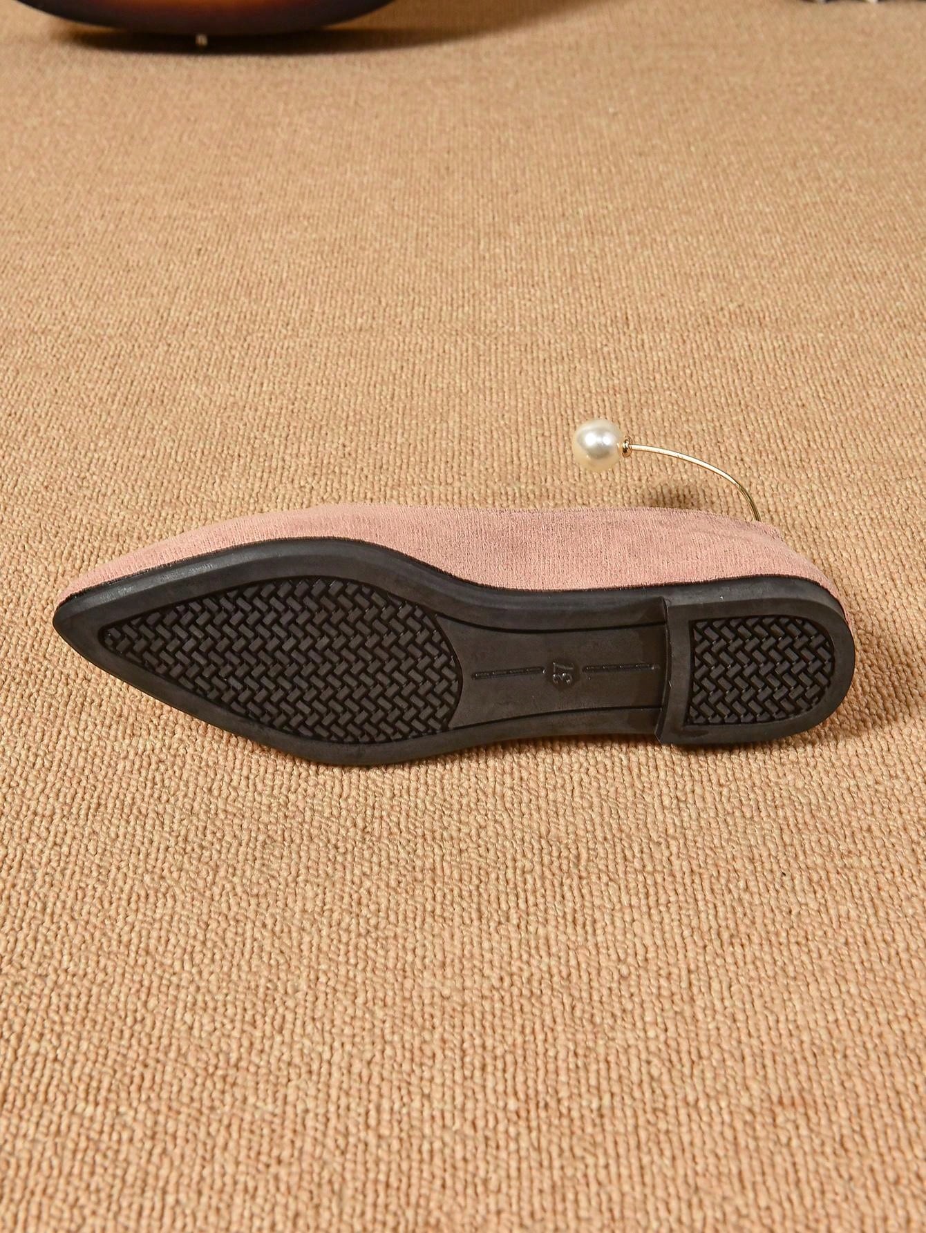 Ladies' Stylish Metal Ring Decoration Lotus Pink Pointed Toe Shoes