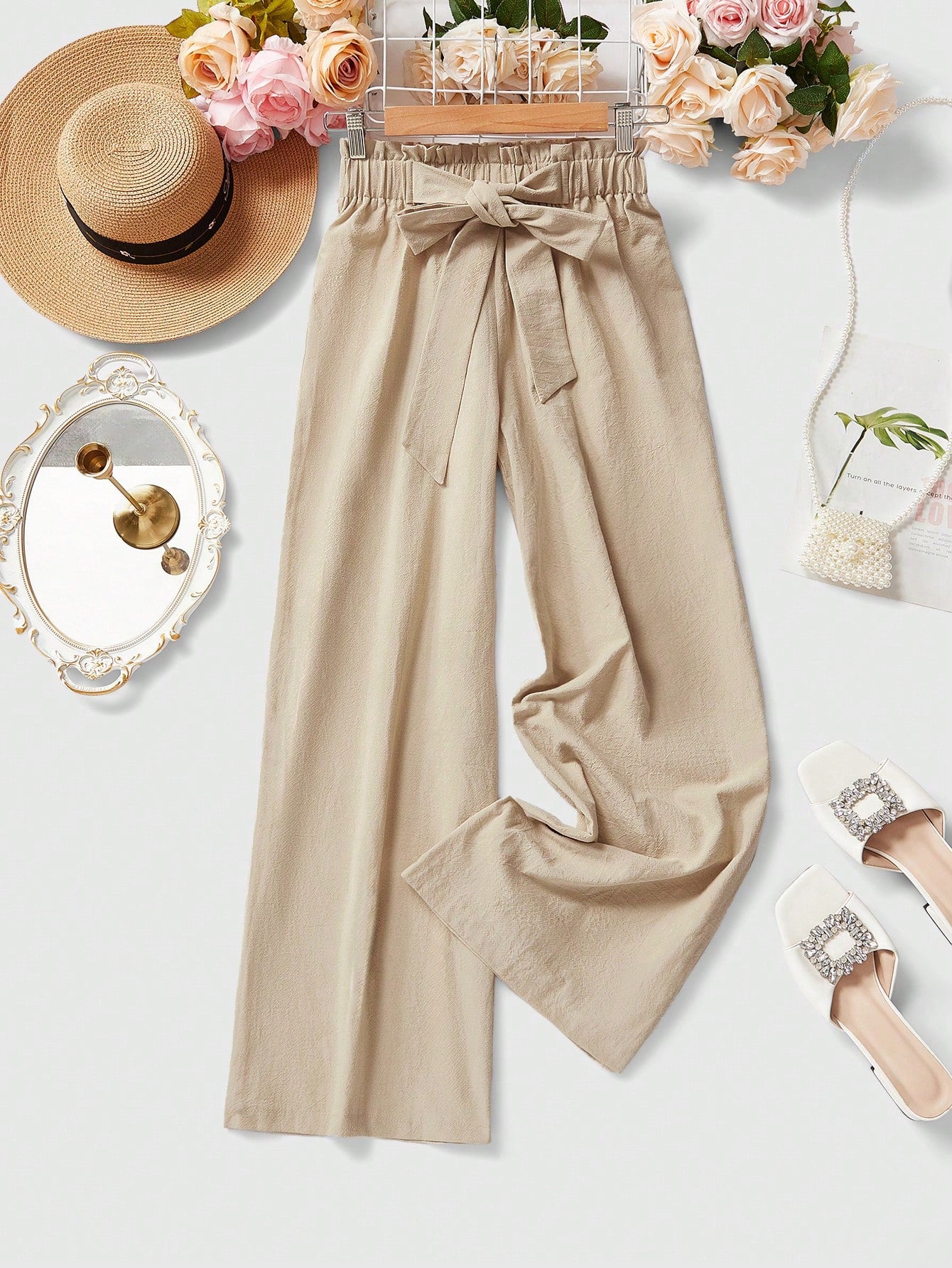 LUNE Women's Casual Front Tie Leopard Print Pants, Simple Design For Everyday Wear