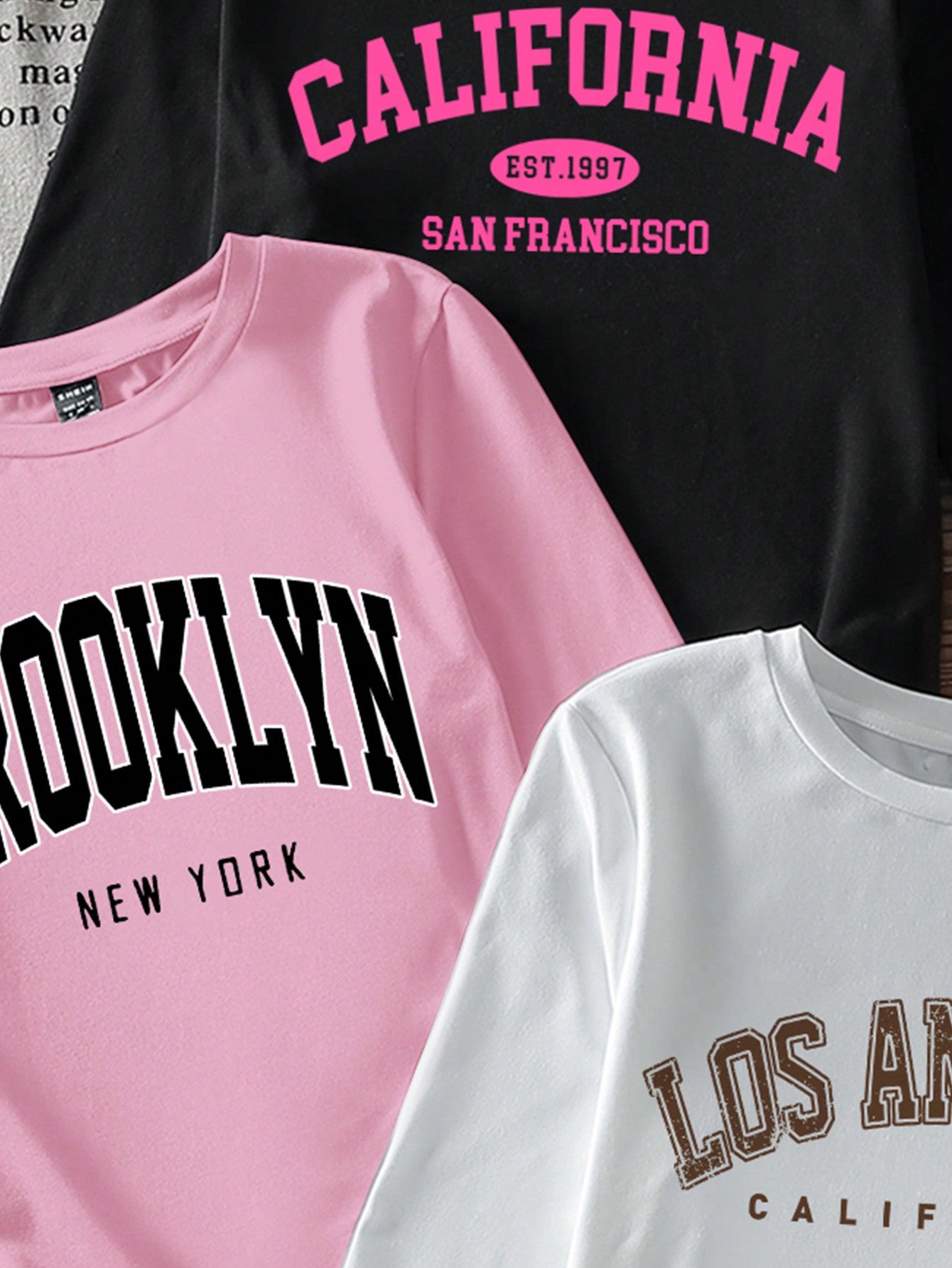 EZwear 3pcs Set Women Casual Letter Print Round Neck Slim Fit Long Sleeve T-Shirt Outfit, Suitable For Autumn