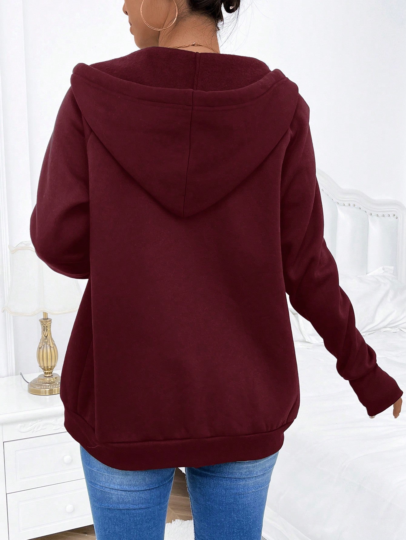 Pregnant Women's Plain Color Thermal Lined Zip-Up Breastfeeding Long Sleeve Hoodie, Breastfeeding Hoodie, Autumn/Winter, For Maternity