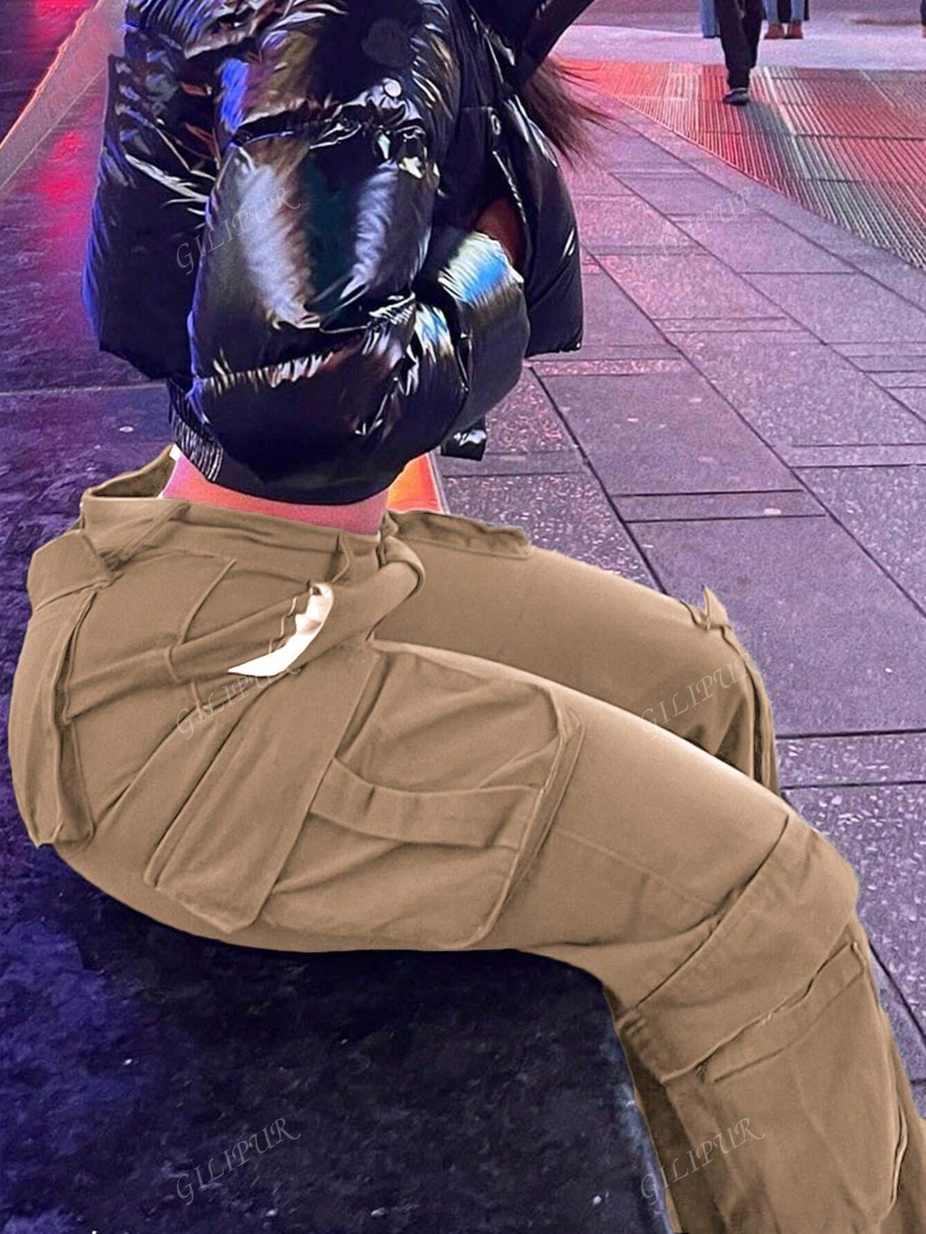 Straight Leg Loose Solid Color Casual Cargo Pants For Women