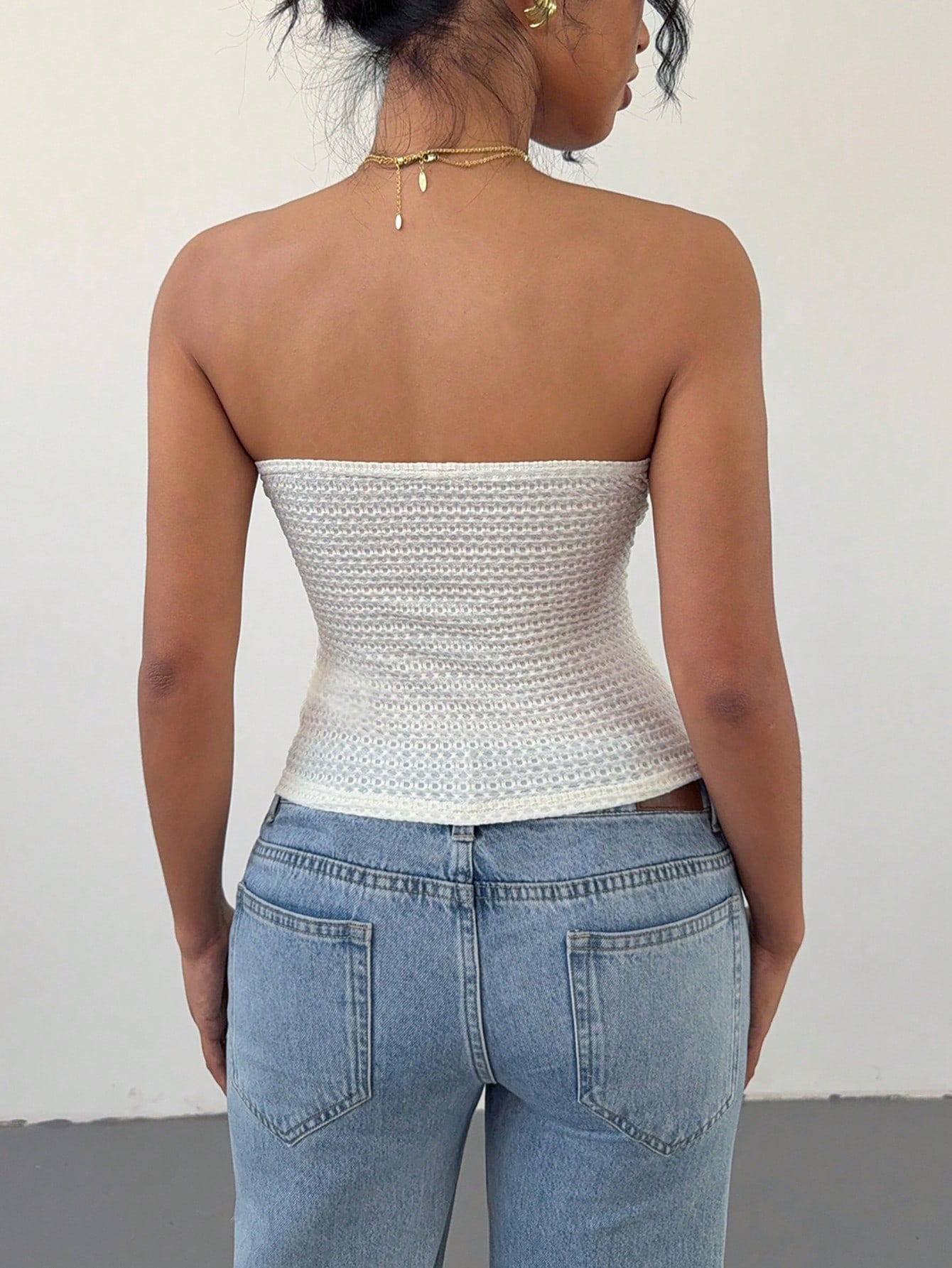 Raffinéa Front Bow Tie Contrast Color Cute Women Tube Top, Elegant Blouse