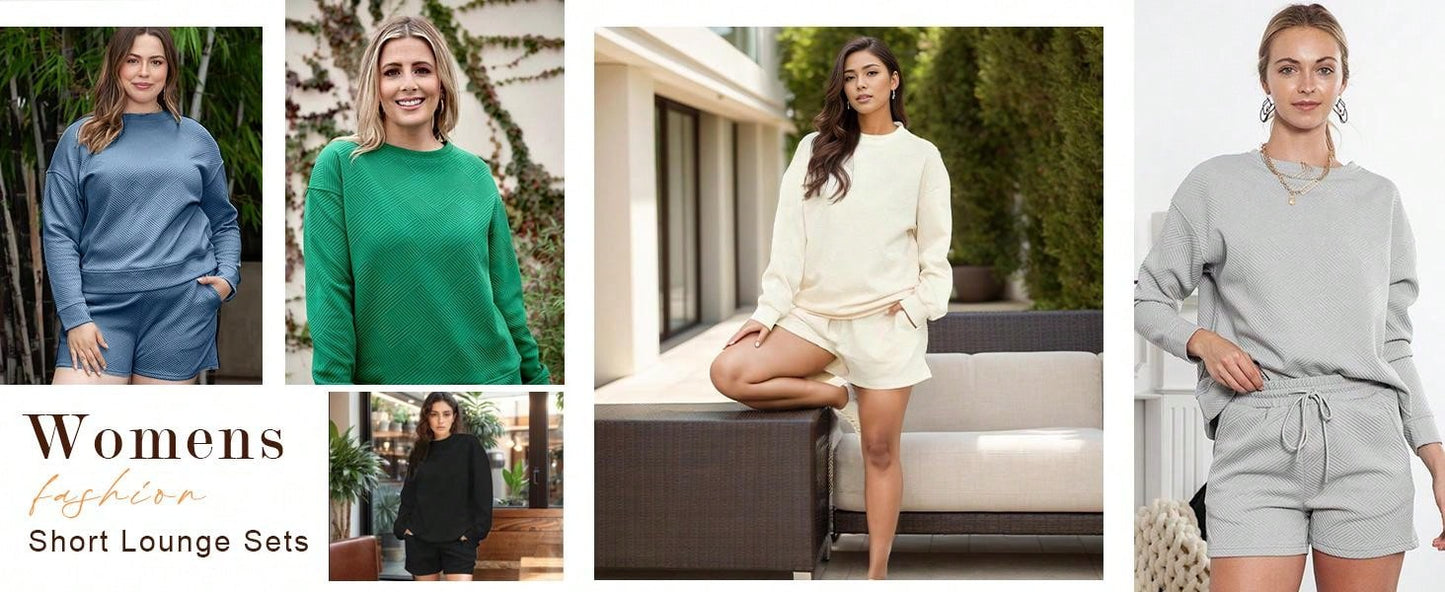 Women 2 Piece Outfits Sweat Shorts Set Two Piece Lounge Sets Matching Casual Clothing Comfy Suit