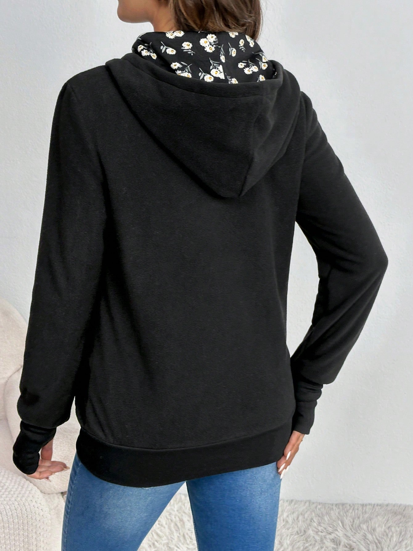 Maternity 3 In 1 Colorblock Trim Kangaroo Hooded Padded Long Sleeve Coat - Black, For Winter