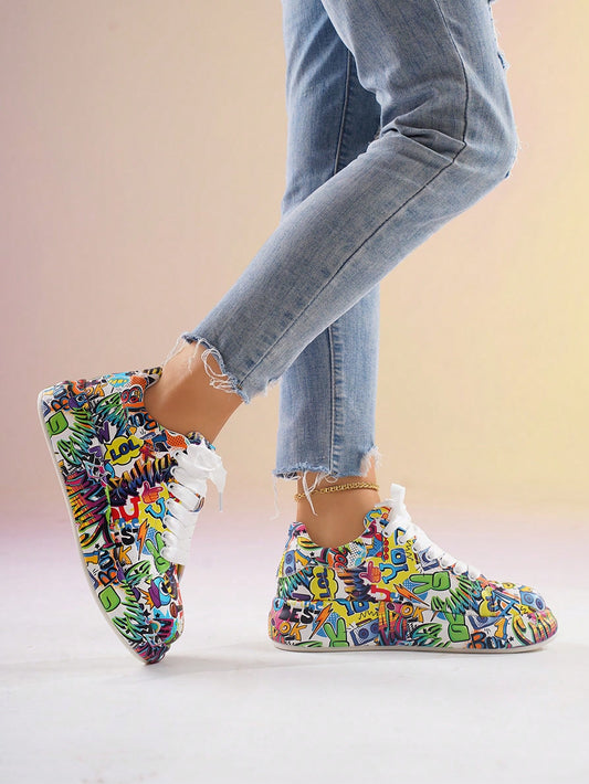 Breathable Low-Top Lace-Up Graffiti Running Shoes For Women