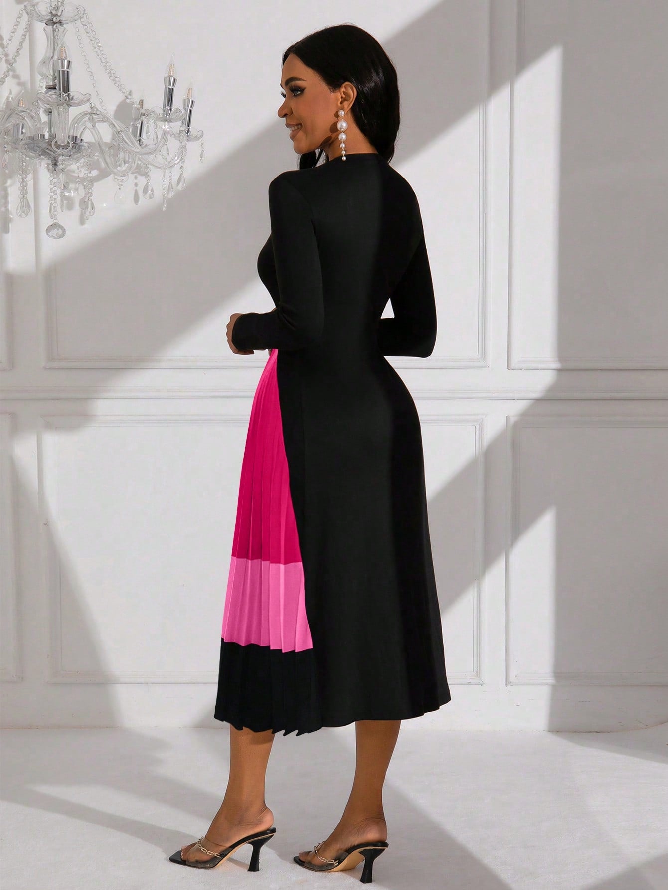 Lyxana Pleated Patchwork Midi Knit Dress For Women Maxi Women Outfit