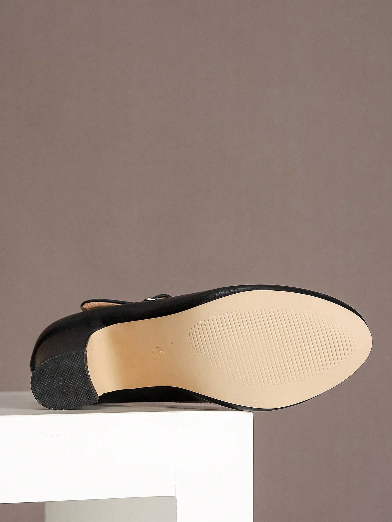 Plus Size Women Wide Width Faux Leather Mary Jane Strap Platform Chunky High Heel Dress Shoes, Formal Work Pumps, Black, Suitable For Outdoor And Everyday