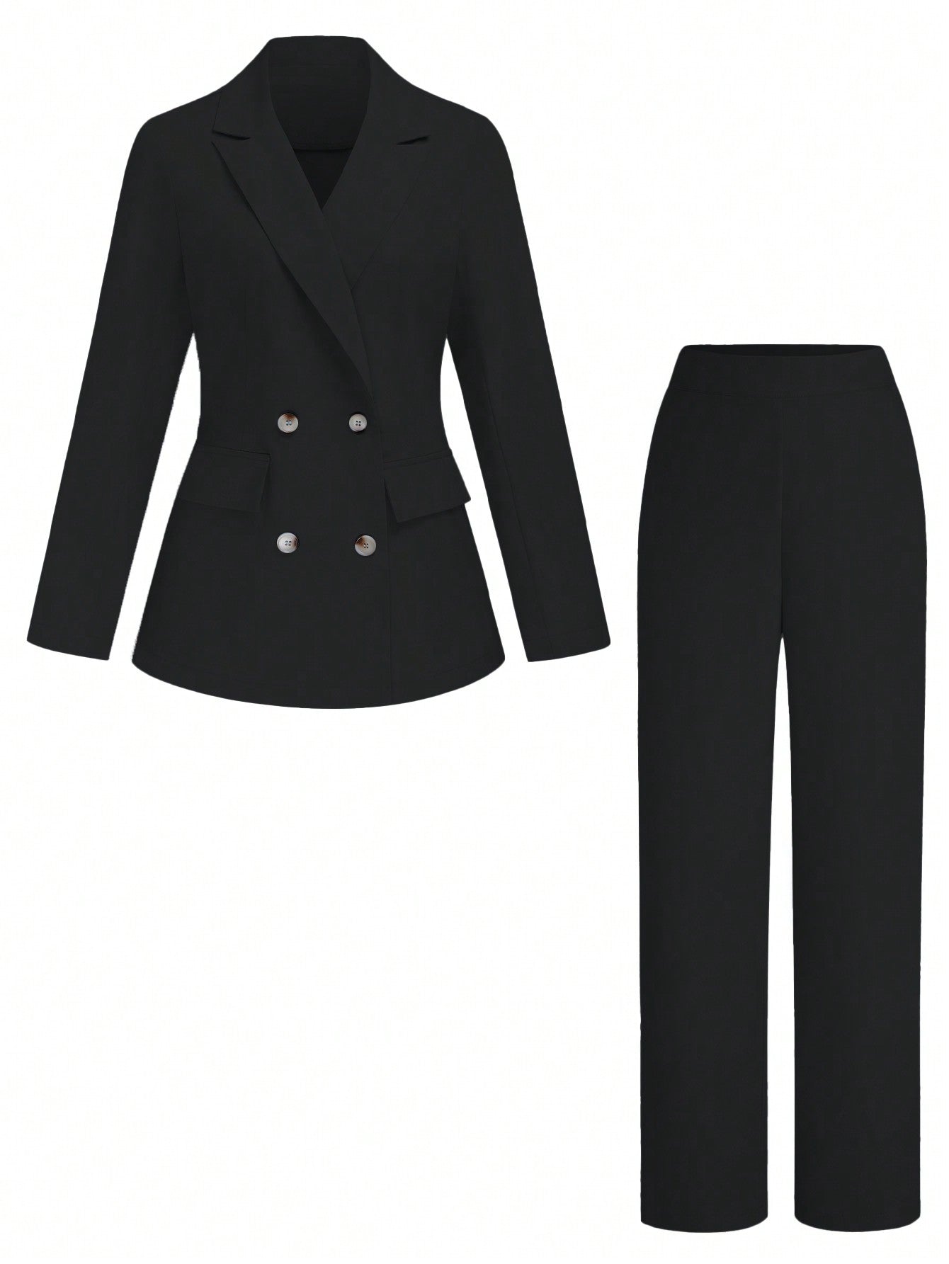 Clasi Women Solid Color Double-Breasted Long Sleeve Blazer And Pant Suit Set