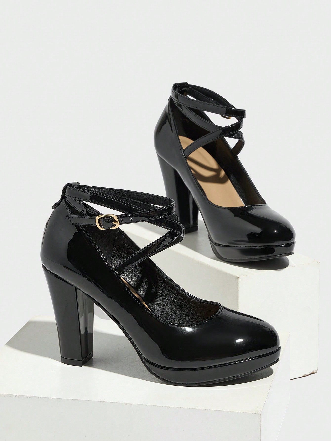 Women's Round Toe High Heel Platform Oxfords - Black, Stylish & Comfortable Platform Thick Heel Dress Shoes For Party, Christmas, Wedding, Dancing