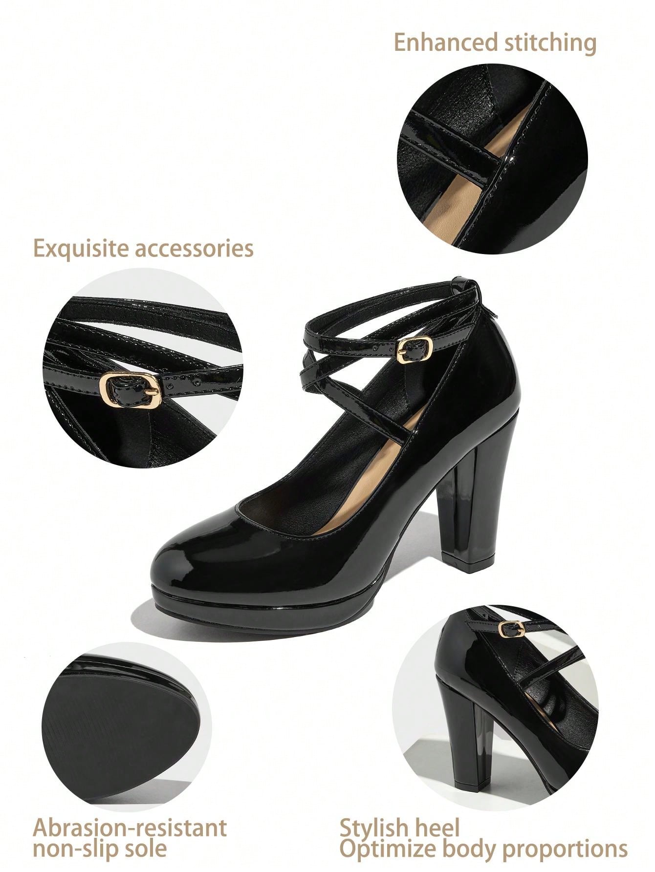 Women's Round Toe High Heel Platform Oxfords - Black, Stylish & Comfortable Platform Thick Heel Dress Shoes For Party, Christmas, Wedding, Dancing