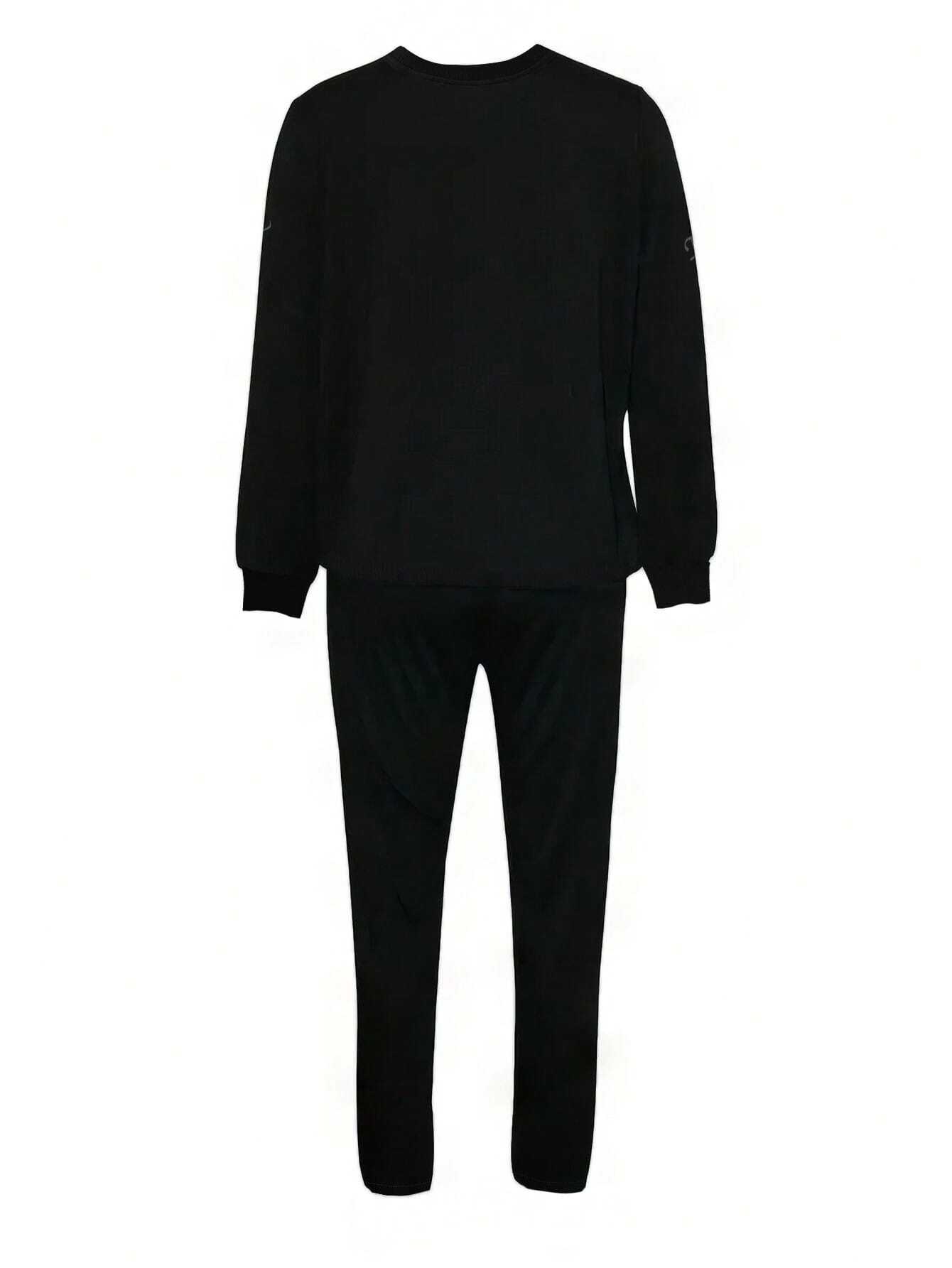 Slogan Graphic Printed Women's Casual Sports Sweatshirt Suit Two-Piece Set Autumn And Winter