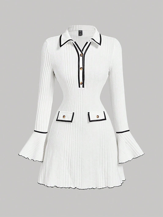 MOD Ivory White Blouse Collar Bell Sleeve Dress For Women,Winter Women, Women Outfit,New Year Dress,Elegant Women Dresses,Vintage,Holiday,New Year Eve Dress