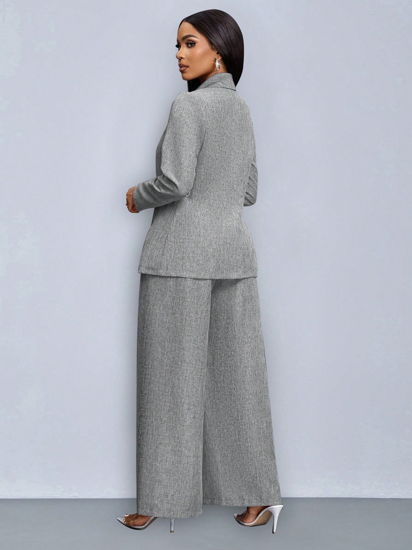 SOLERSUN Winter Clothes For Women Commuting Elegant Old Money Solid Shawl Neck Open Front Long Sleeve Suit Blazer Blazer Women & Wide-Leg Pants Set